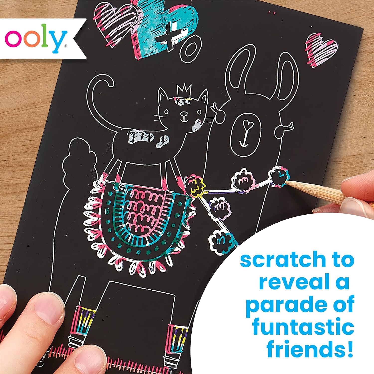 Ooly Mini Scratch & Scribble Art Kit - 6 Card Rainbow Scratch Art Set Gifts for Kids, Travel-Friendly Craft Kit, Scratching Tool Included - Funtastic Friends
