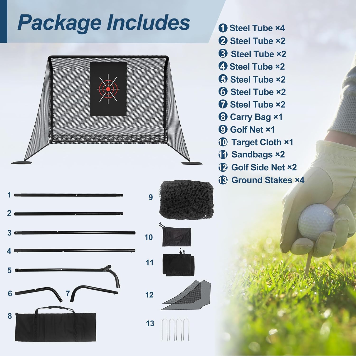 10x7FT Golf Simulator Enclosure Net with Side Barriers - Low-Noise Silk Target, Ball Collection Area, Carry Bag & Sandbags | Indoor/Outdoor Golf Hitting Net for Backyard Driving Chipping