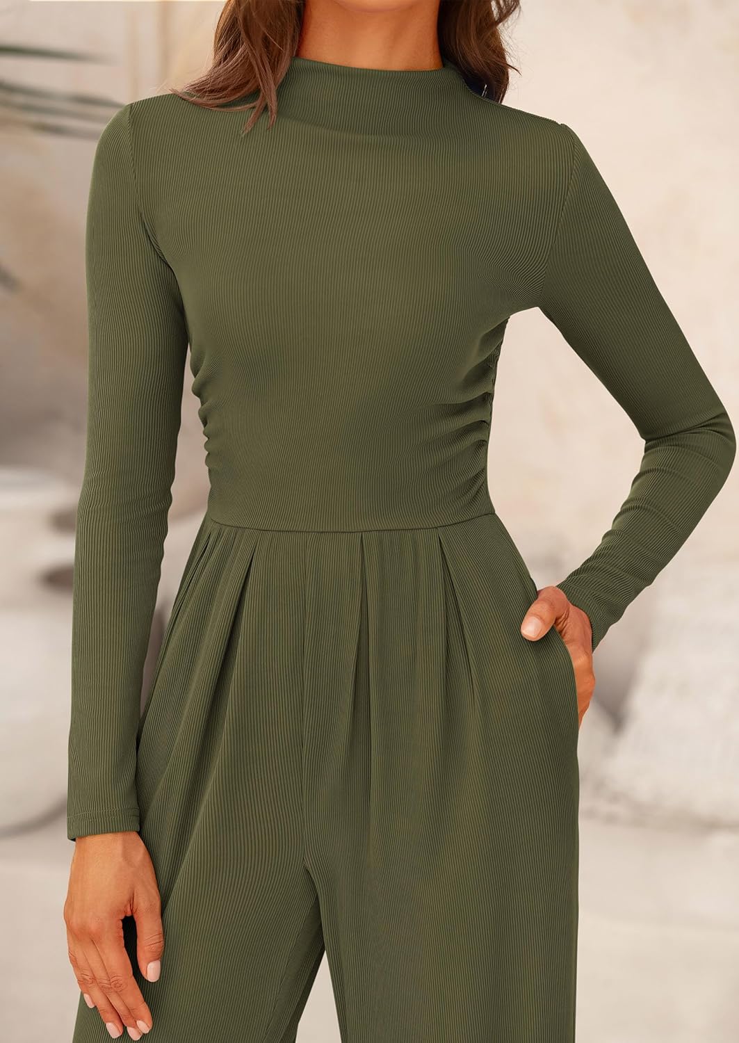 PRETTYGARDEN Jumpsuits for Women Dressy Fall Fashion Clothing 2026 Long Sleeve Mock Neck Date Night Rompers Business Outfits - Image 7