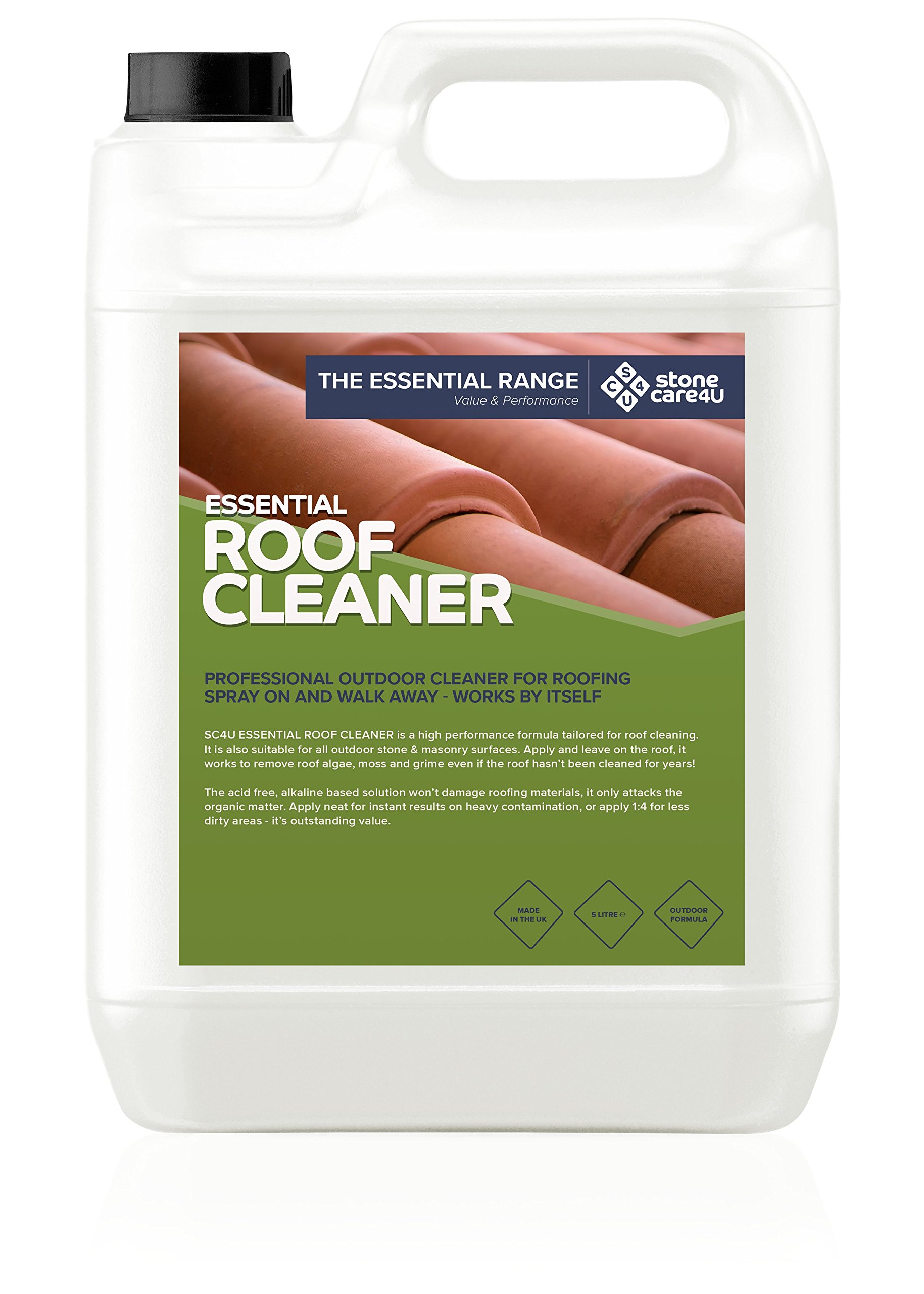 StoneCare4U Essential Roof Cleaner 5L - Alkaline Based - Green Growth & Algae Remover
