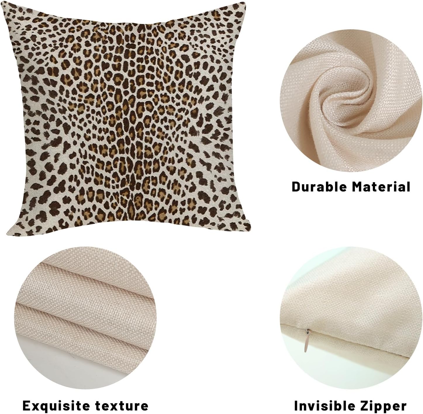 Leopard Pillow Covers 18x18 Inches Pack of 2,Cheetah Print Brown Throw Pillow Covers Animal Skin Modern Pillowcase Decoration Farmhouse Decorative Linen Cushion Cover Decor for Home Couch Sofa - Image 7