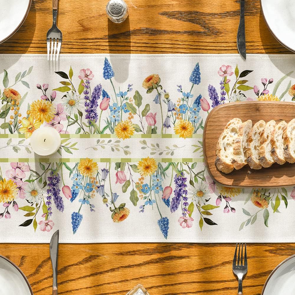 Bloom Flowers Florals Lavender Summer Table Runner, Seasonal