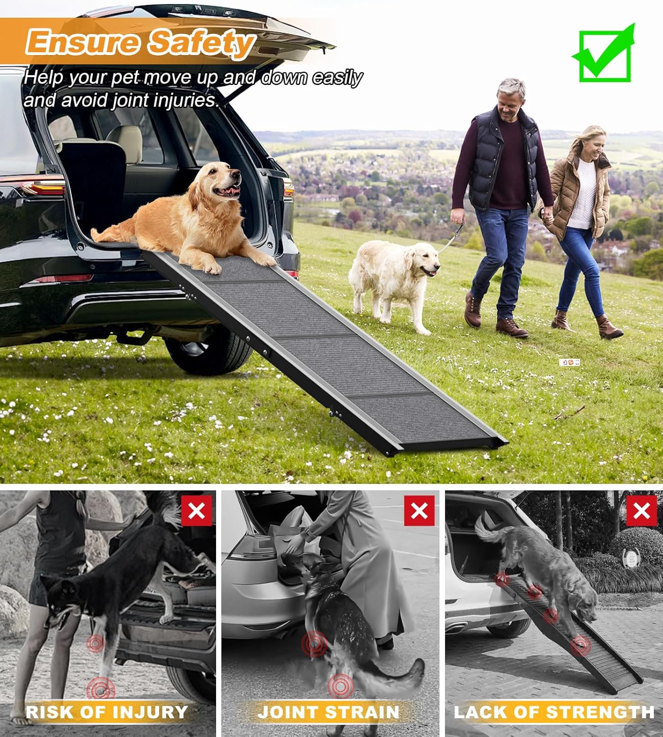 Dog Ramp for Car, SUV, Truck, and Vehicle – Portable and Adjustable Dog Ramps for Small, Medium, Large Dogs – 71x17 Folding Dog Ramp with Anti-Slip Rug Surface, Outdoor Large Dog Ramp Up to 270LBS Dog Ramp for Car, SUV, Truck, and Vehicle – Portable and Adjustable Dog Ramps for Small, Medium, Large Dogs – 71x17 Folding Dog Ramp with Anti-Slip Rug Surface, Outdoor Large Dog Ramp Up to 270LBS