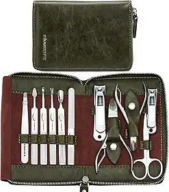 FAMILIFE Conjunto de manicure, kit de manicure profissional, conjunto de cortadores de unhas, 11 em 1, de aço inoxidável, ferramentas de pedicure, ferramenta de cuidados com estojo de viagem portátil