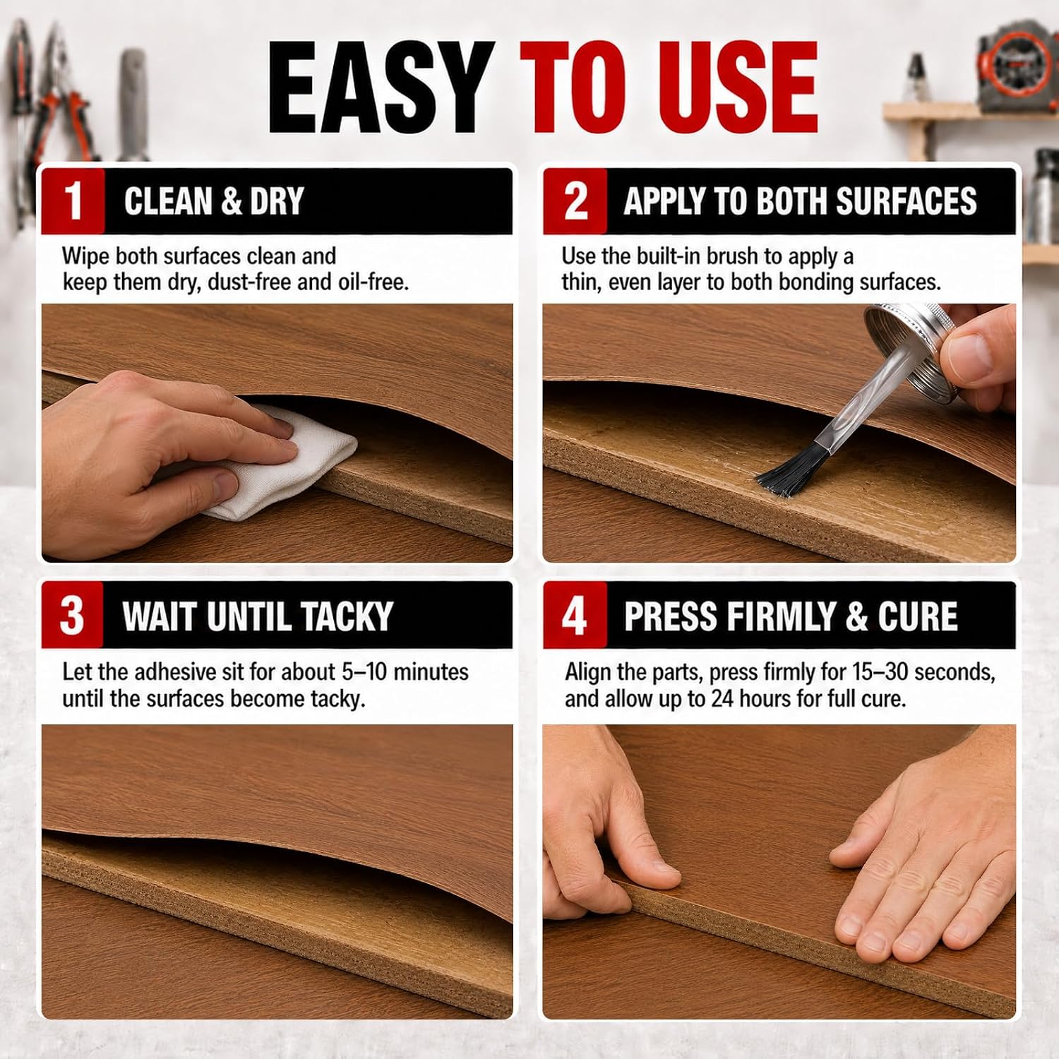 Contact Cement Adhesive, Neoprene Glue with Brush for Wood Leather, 4.16 Oz