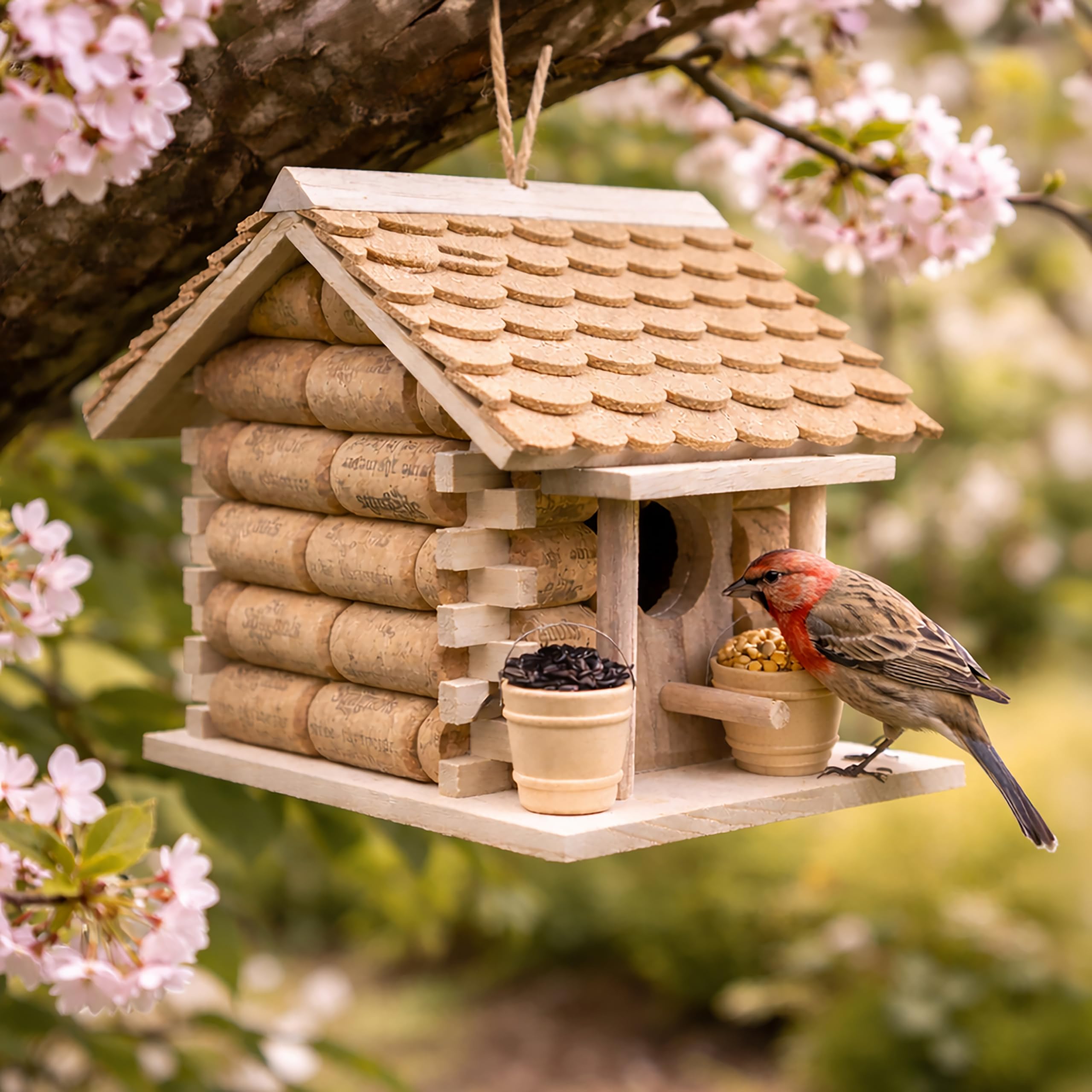 Garden Mile® Casa Uccelli Esterni in sughero e legno da appendere per il giardino decorazione del giardino casette di uccelli selvatici in sughero.
