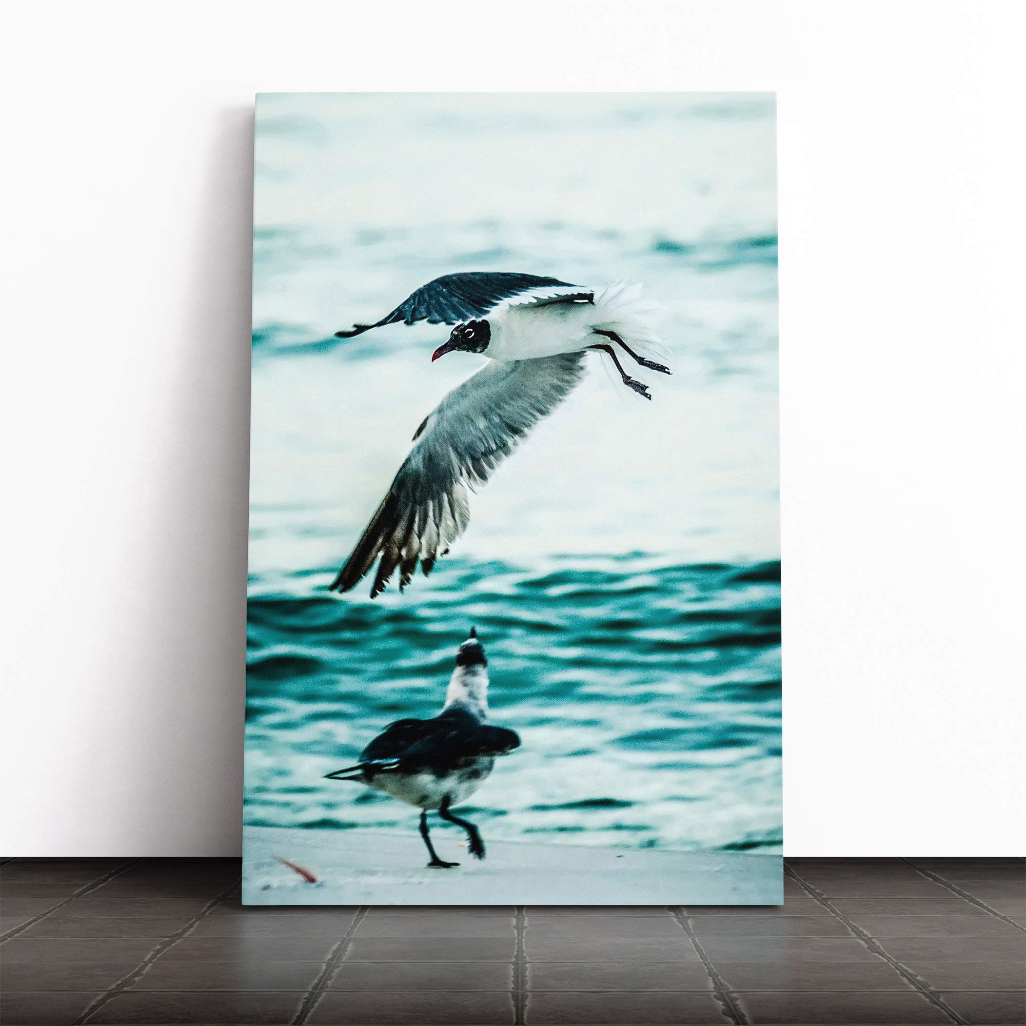 Two Seagulls Seascape Canvas Print | Gallery Wrapped 30mm Frame Wall Art | 30x20 inches | Ready to Hang | Modern Seascape Picture | Living Room Bedroom Lounge Office