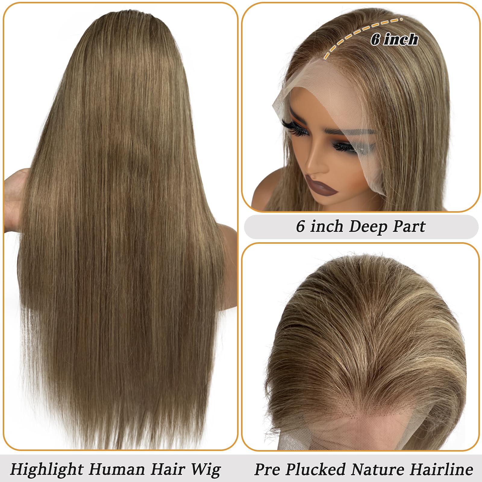 Long brown Highlights Wig 13X6 Freepart fullcap 13x4/13x6/360 lace Brown Highlight Wig Human Hair Wigs 13x6  main image 2