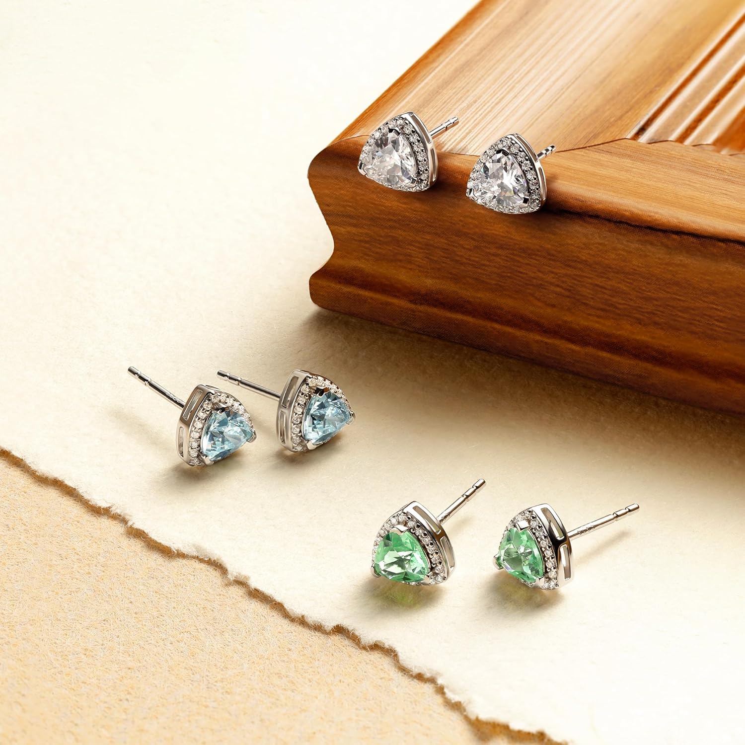 Leroy Triangle 14K White Gold Plated 925 Sterling Silver Stud Earrings for Women, Elegant Geometric Design, Symbol Balance of Love