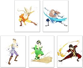 Watercolor Avatar: The Last Airbender Poster Prints - Set of 5 (8x10) Glossy Cartoon Martial Arts Water Fire Air Earth Nation Wall Art Decor - Aang - Katara - Sokka - Toph - Zuko - coolthings.us