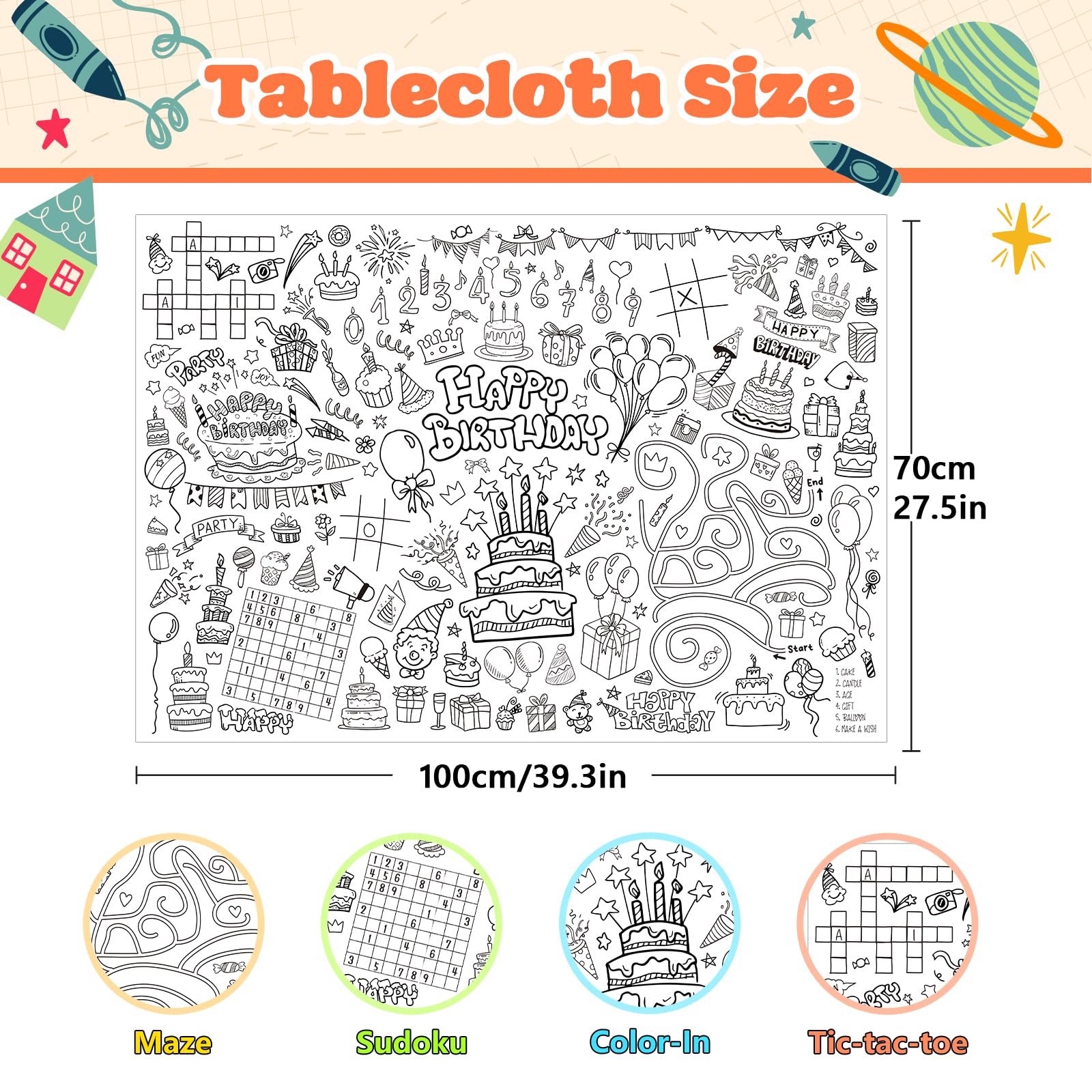 Snapklik.com : Birthday Coloring Tablecloth, 40x28 Inch Coloring Poster ...