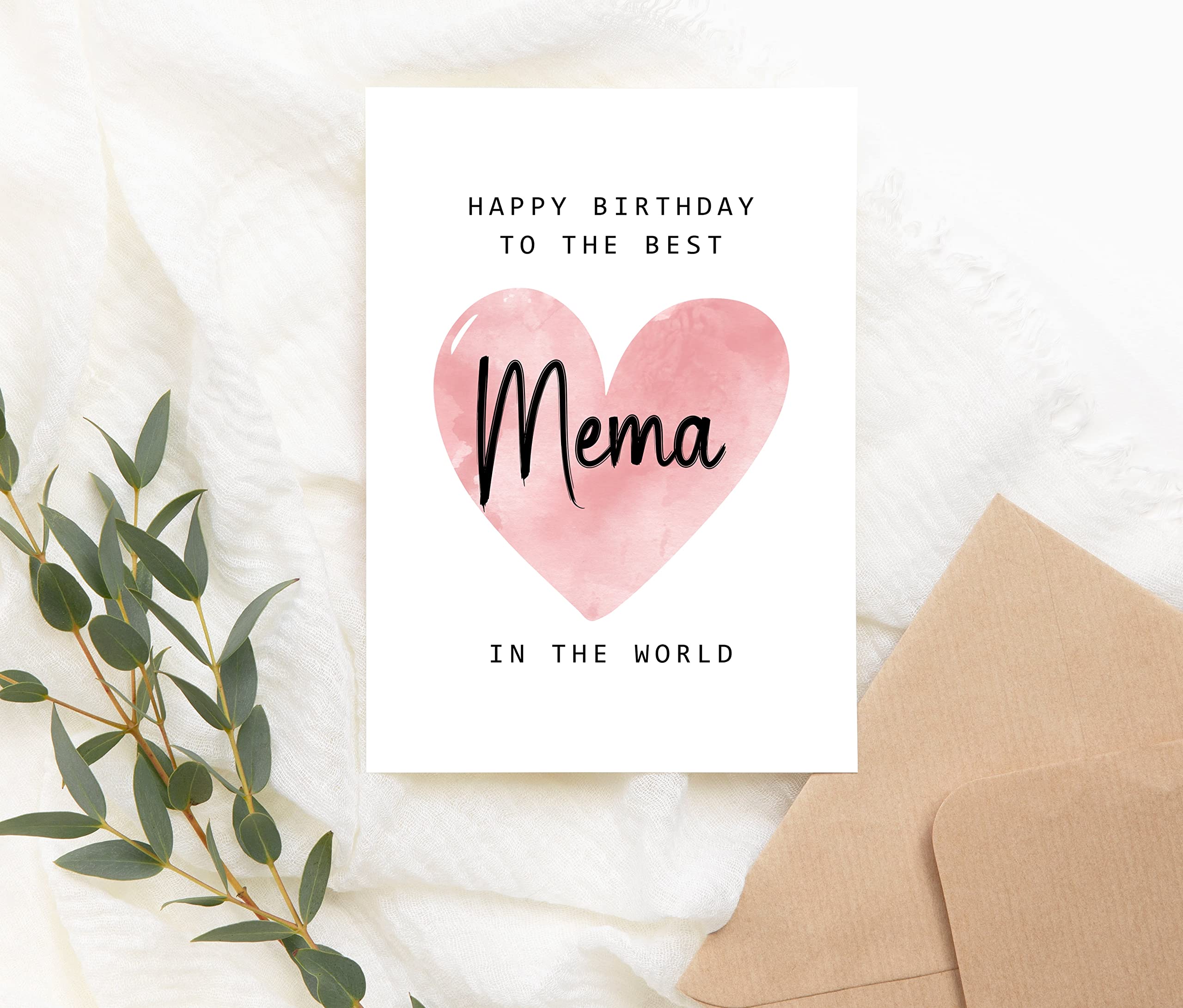 Happy Birthday Mema Card - Modern Pink & White Letter Print Love Birthday Card for Unisex-Adults