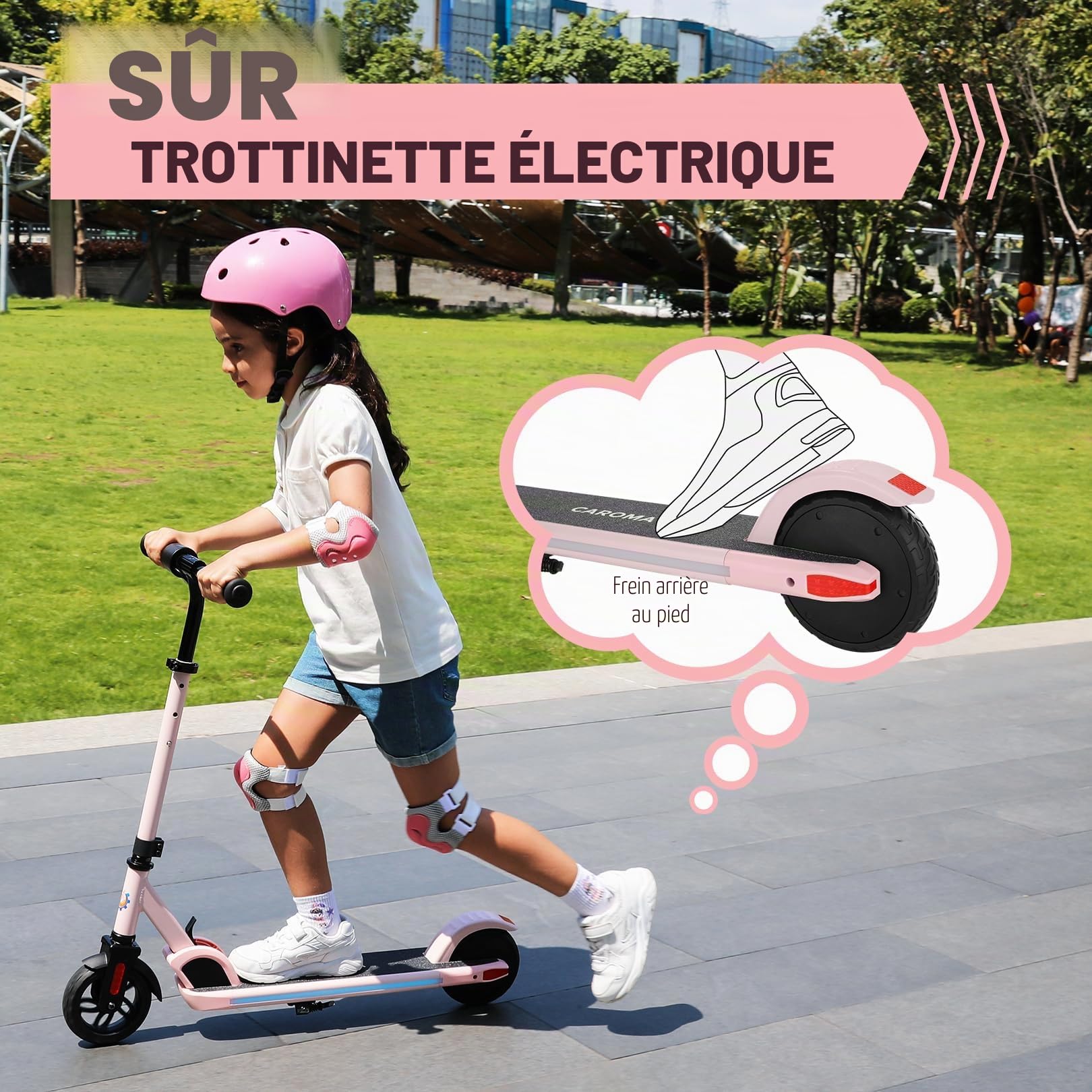 CAROMA Trottinette Electrique(8-10-12Ans), Trottinette électrique Pliable pour Enfants, Autonomie Max 6 KM, Max 16 KM/H, Moteur 150W, Cadeau pour Enfants et Adolescents(Noir)