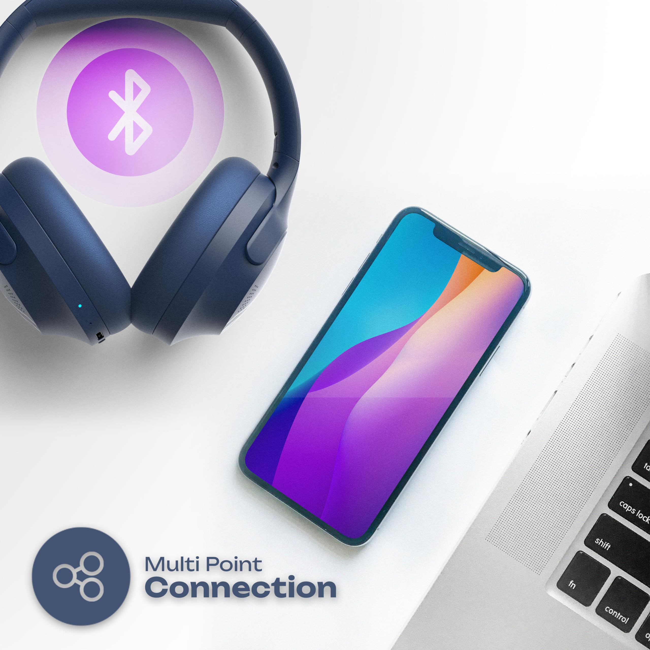 PowerLocus Auriculares Inalámbricos Bluetooth, 50 Horas de Reproducción, 4EQ Modos, Auriculares Inalámbricos Diadema Hi-Fi Sonido Estéreo, Audifonos Bluetooth con Micrófono, Plegables para Móviles/PC