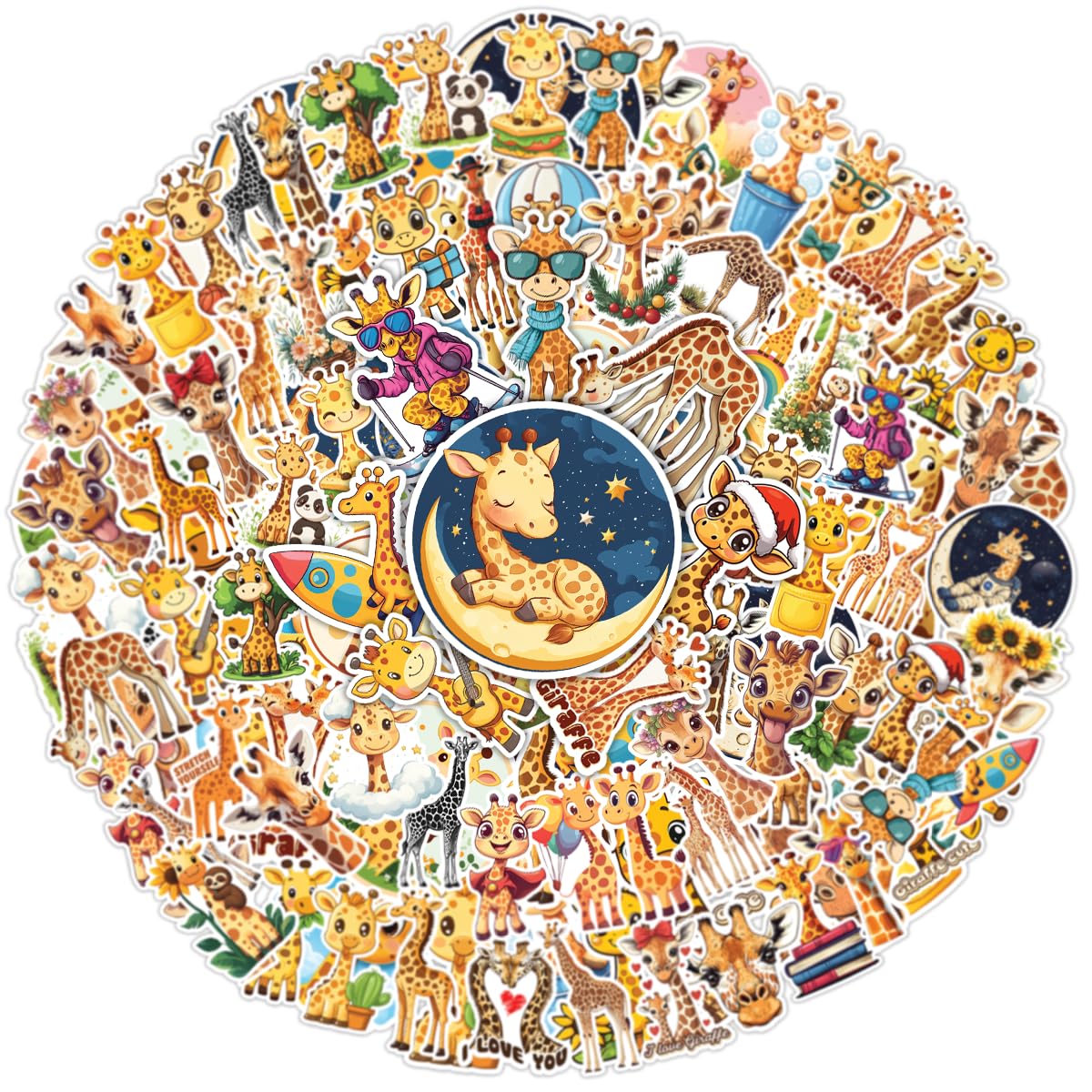 64pcs Giraffe Stickers - Giraffe Face Sticker Waterproof Decals for Water Bottles Laptop Luggage Computer Scrapbooking Teens Adults Girls Kids Funny