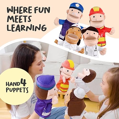 Miniatura 6 de Marionetas de mano de héroe para niños diseñadas por terapeuta ocupacional, médico, enfermera, bombero + oficial de policía, juguete educativo
