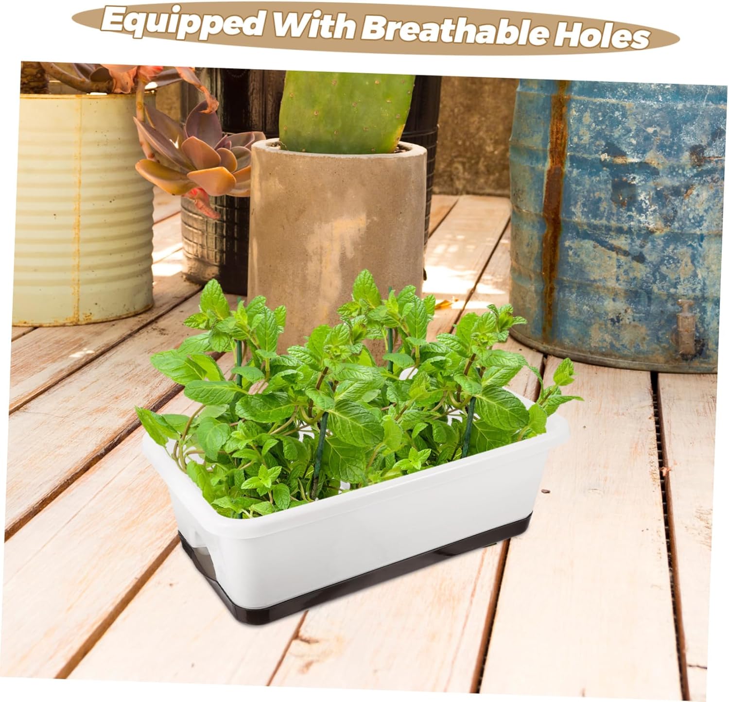 2pcs Rectangular Plant Containers with Expanded Water Storage and Breathable Holes Versatile Planter Boxes for Balcony Windowsill Indoor and Outdoor Gardening of Flowers and