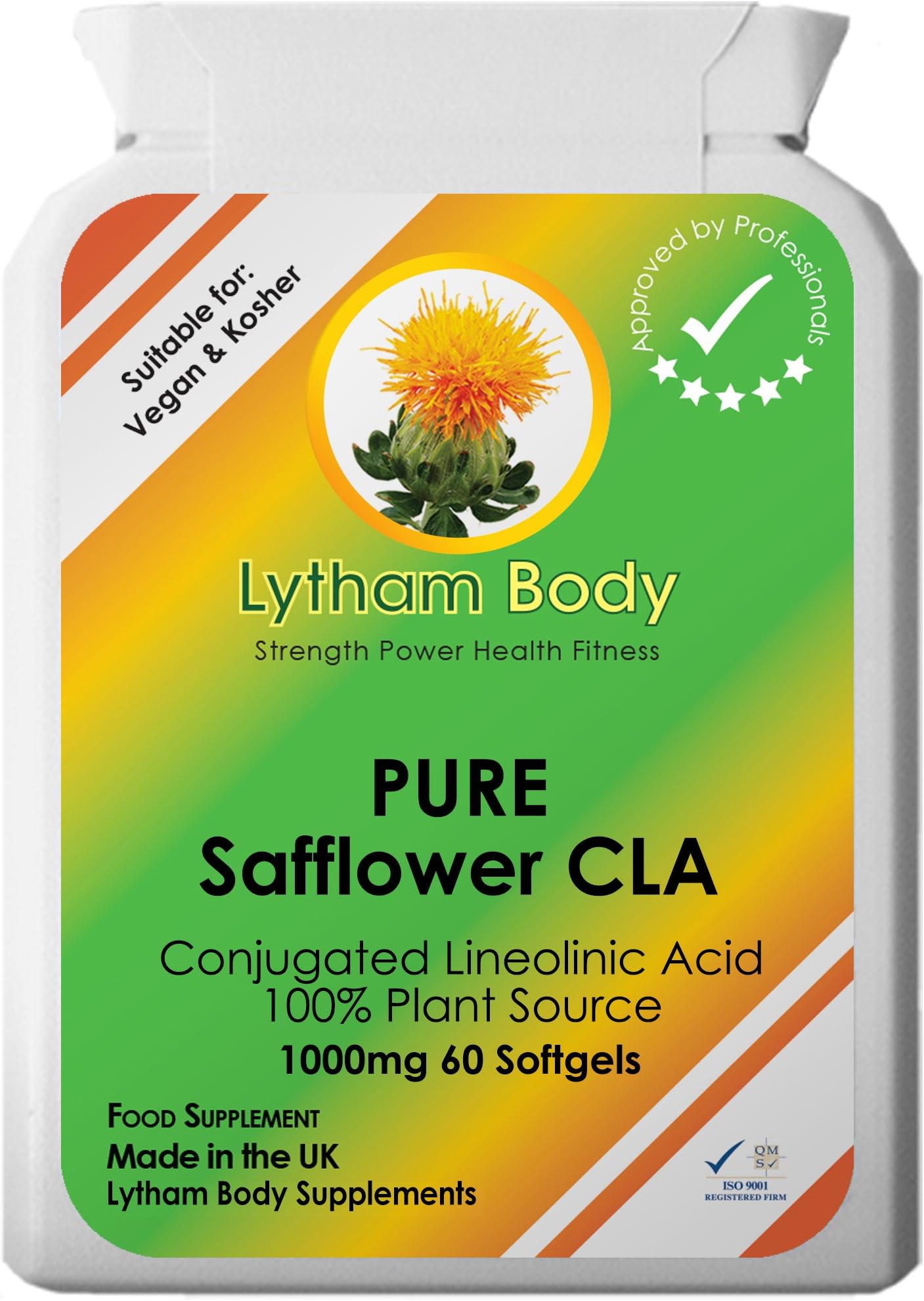 CLA, Conjugated Linoleic acid 1000 milligrams x 60 capsules pure plant source vegetarian, Vegan . Safflower oil.