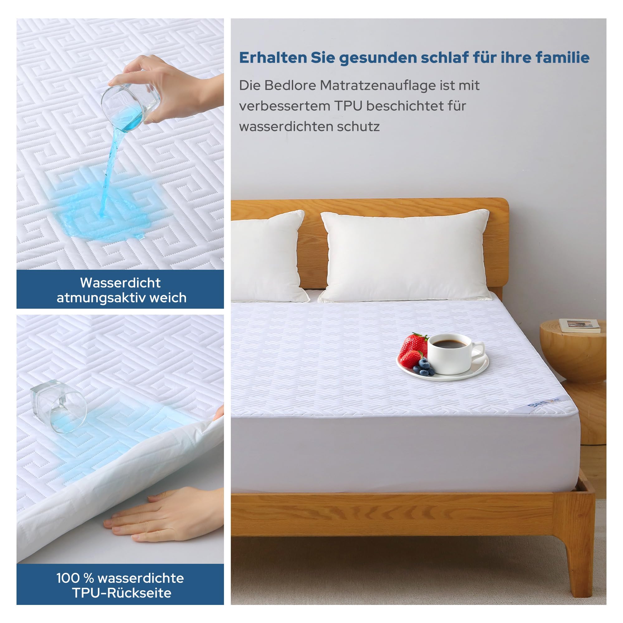 BEDLORE Protège Matelas 180x200 cm, Imperméable Housse Protection Matelas Bonnet 40 cm avec Élasticité Tout Autour, Protege-Matelas Certifié Oeko-TEX, Alèse Souple et Respirant Drap Housse (Blanc)