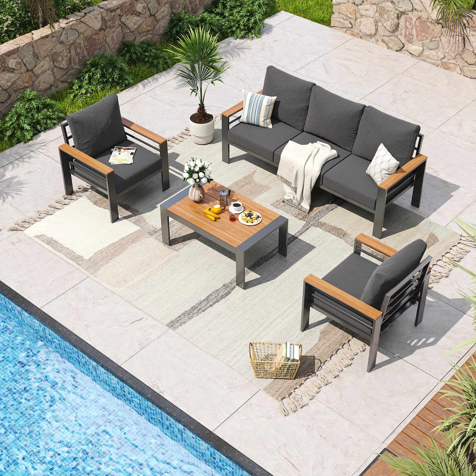 Aoxun Aluminum Patio Furniture Set 5 Seats