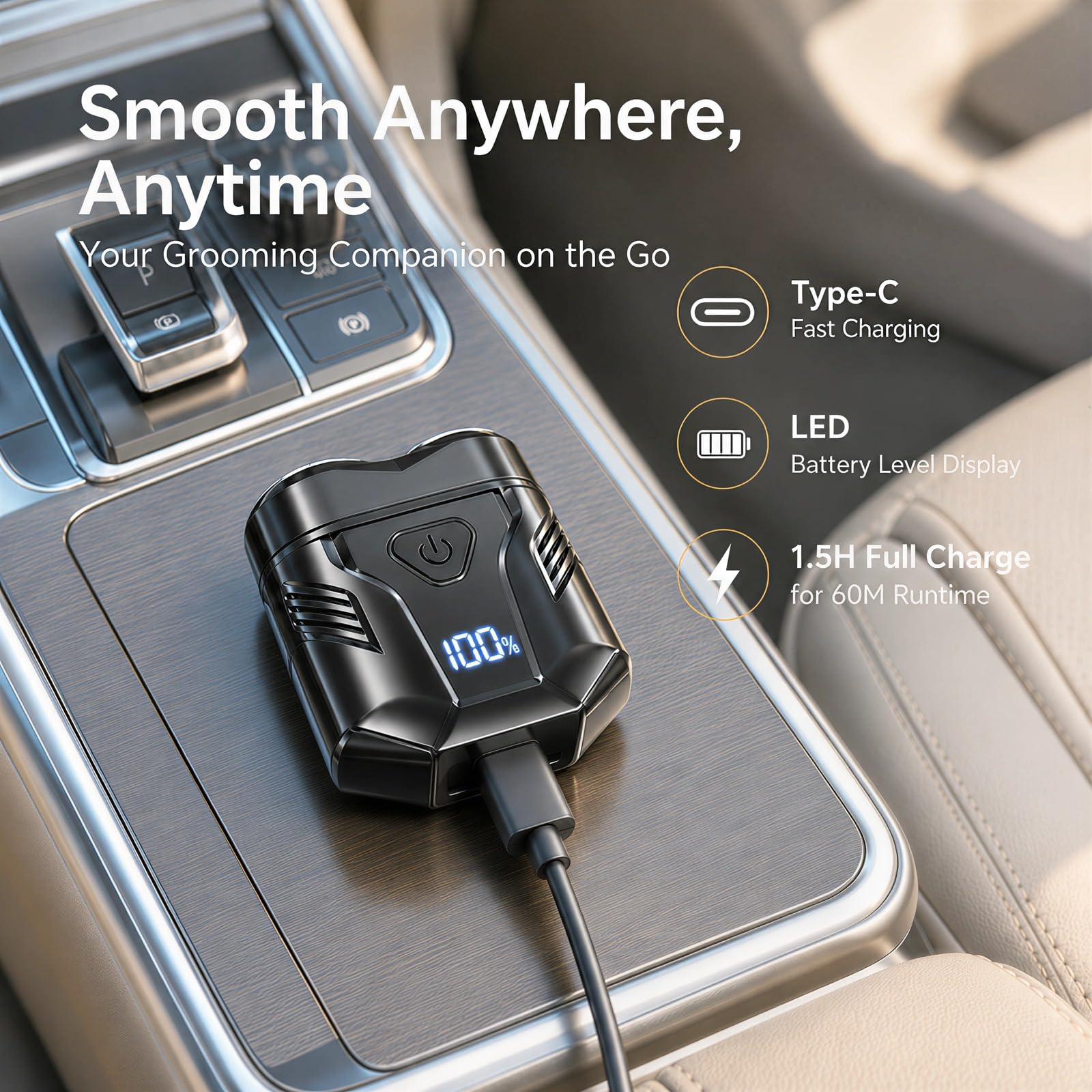 Mini rasoio elettrico portatile a doppia testa da uomo, ricaricabile tramite USB, rasoio compatto, impermeabile IPX7, uso bagnato a secco, essenziale da viaggio