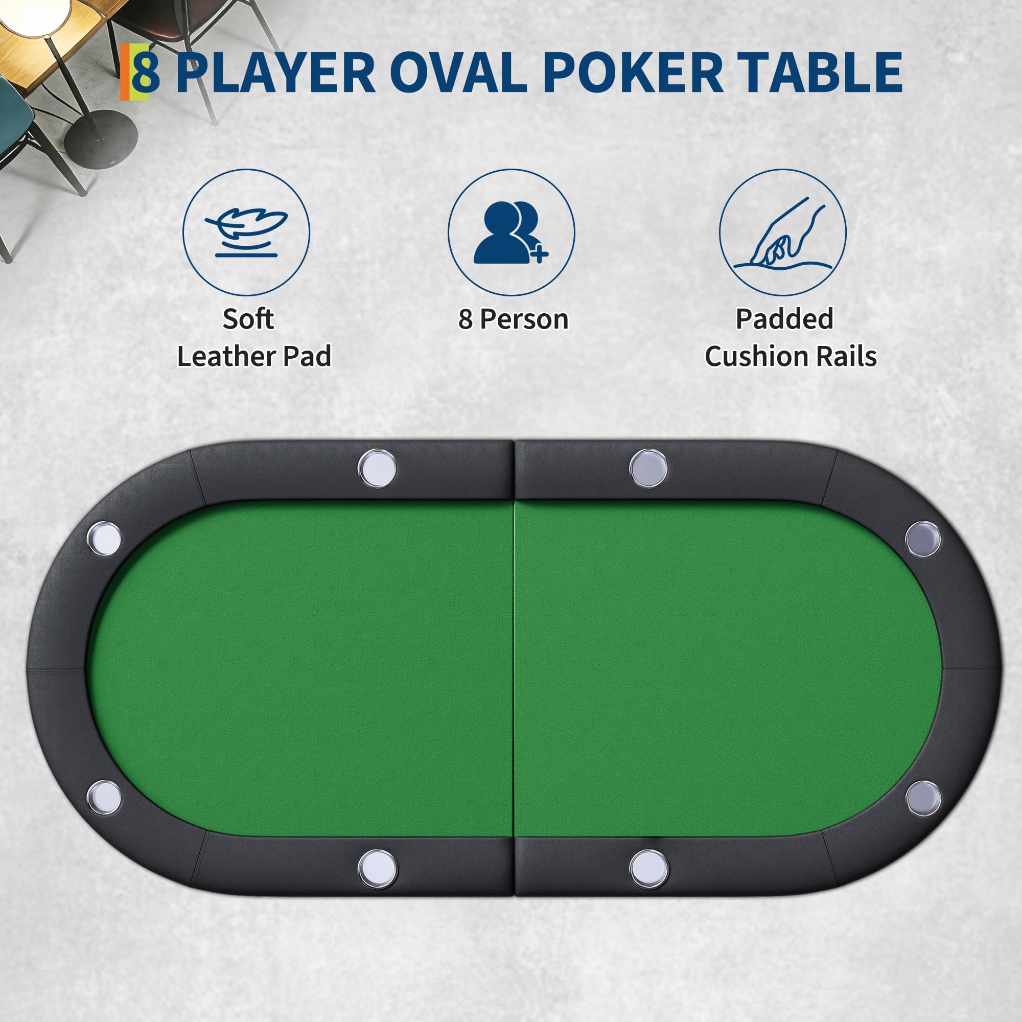 Garvee Tavolo Da Poker Pieghevole 8 Giocatori 180 cm Portatile Verde