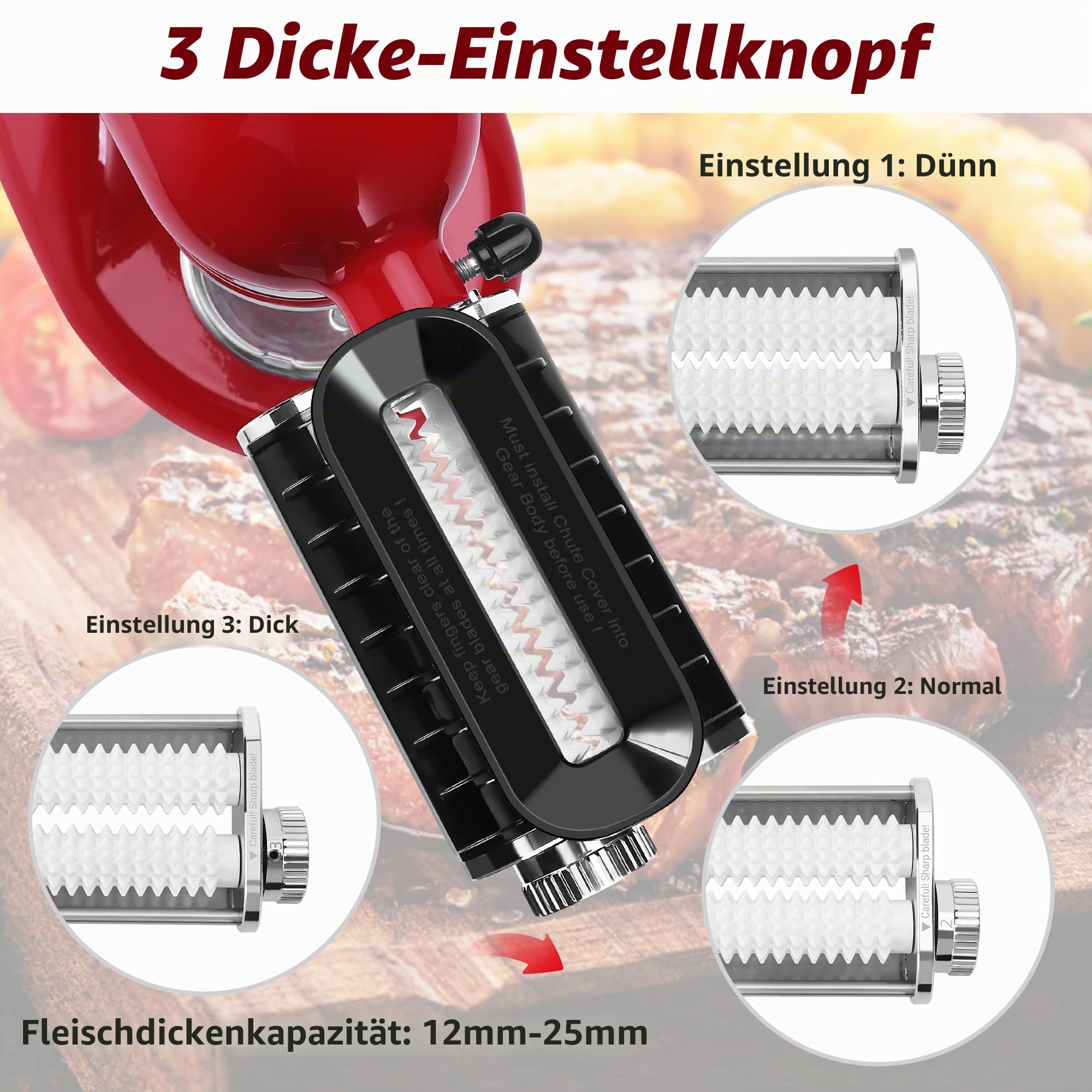 Fleischklopfer Aufsatz mit verstellbarer Dicke für Kitchenaid Standmixer, Fleischklopfer, Steak-Würfelprozessor-Zubehör, spülmaschinenfest, BPA-freier Kunststoff in Lebensmittelqualität