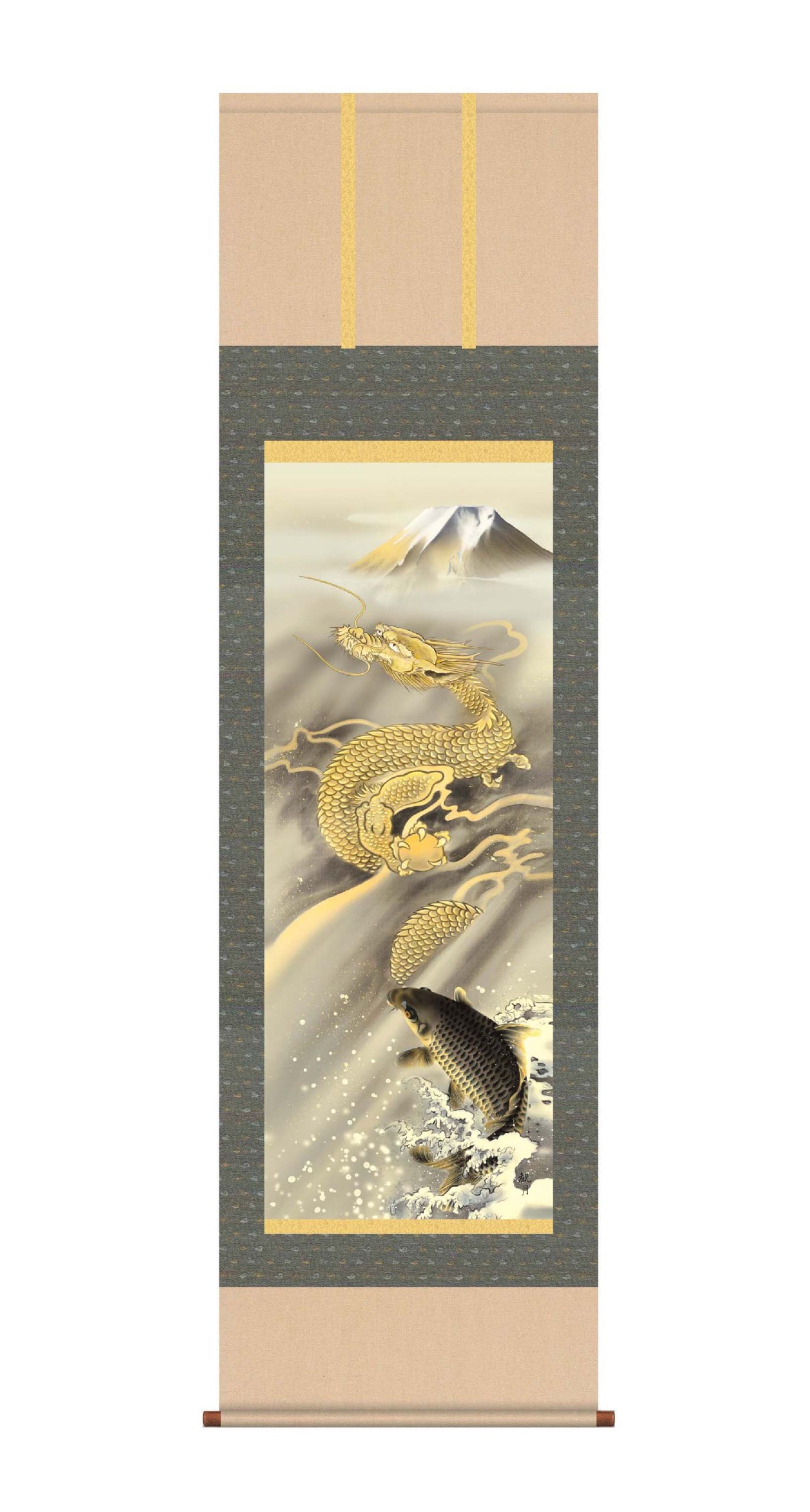 Amazon｜森山 観月 開運掛軸(尺三) 「霊峰昇鯉登龍門」 化粧箱入り MD5