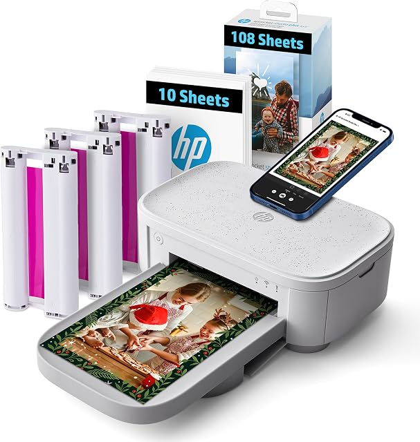 HP Sprocket Studio Plus 4x6 (10.2x15.2 cm) Wireless Instant Photo Printer – 118 Sheets & Cartridge Bundle, Wireless, Wi-Fi, Premium Dye Sublimation, Vibrant Color Pictures, White