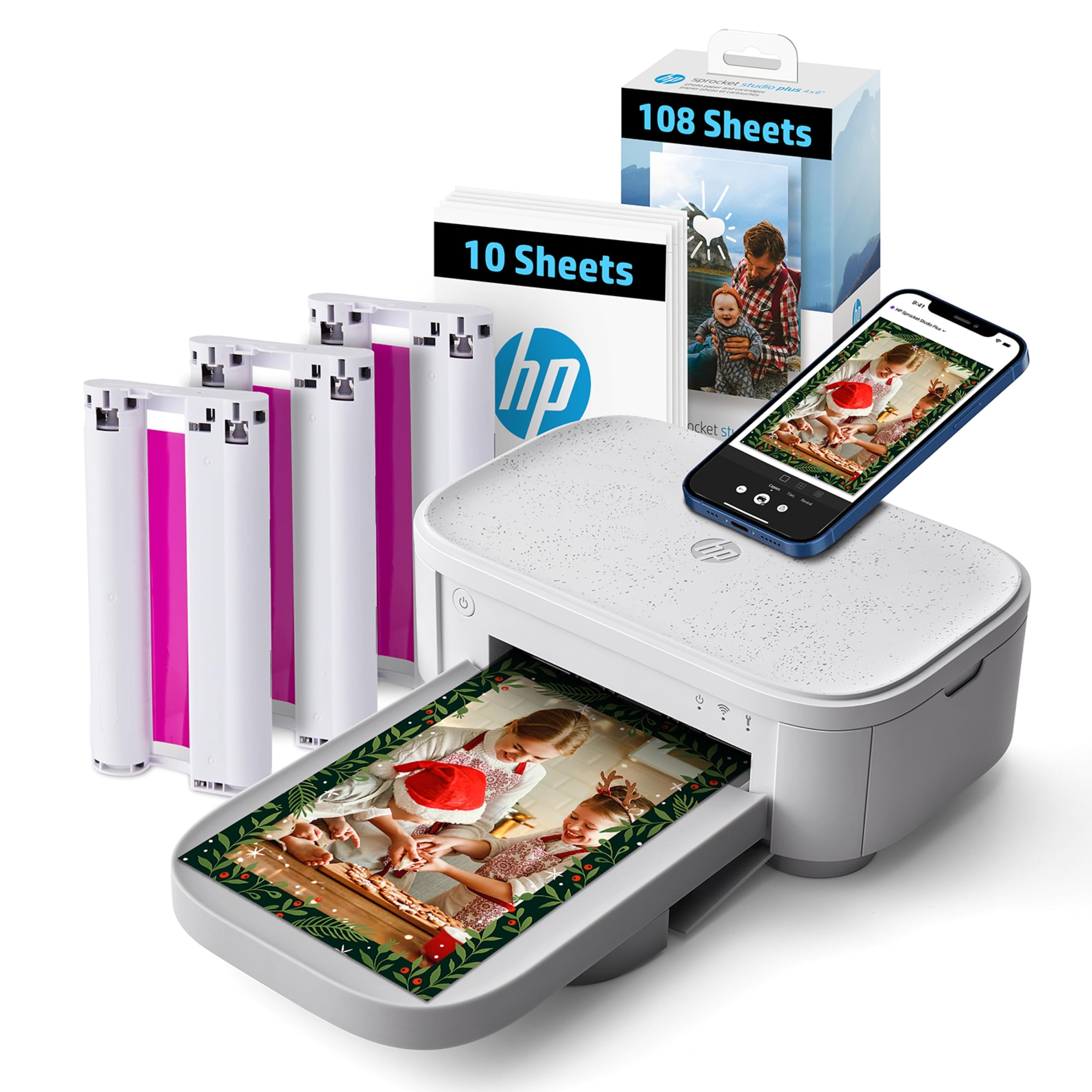 HP Sprocket Studio Plus 4x6 Instant Photo Printer – 118 Sheets & Cartridge Bundle - Wireless, Wi-Fi, Premium Dye Sublimation - Vibrant Color Pictures - Editing App for Fun, Creative Photos
