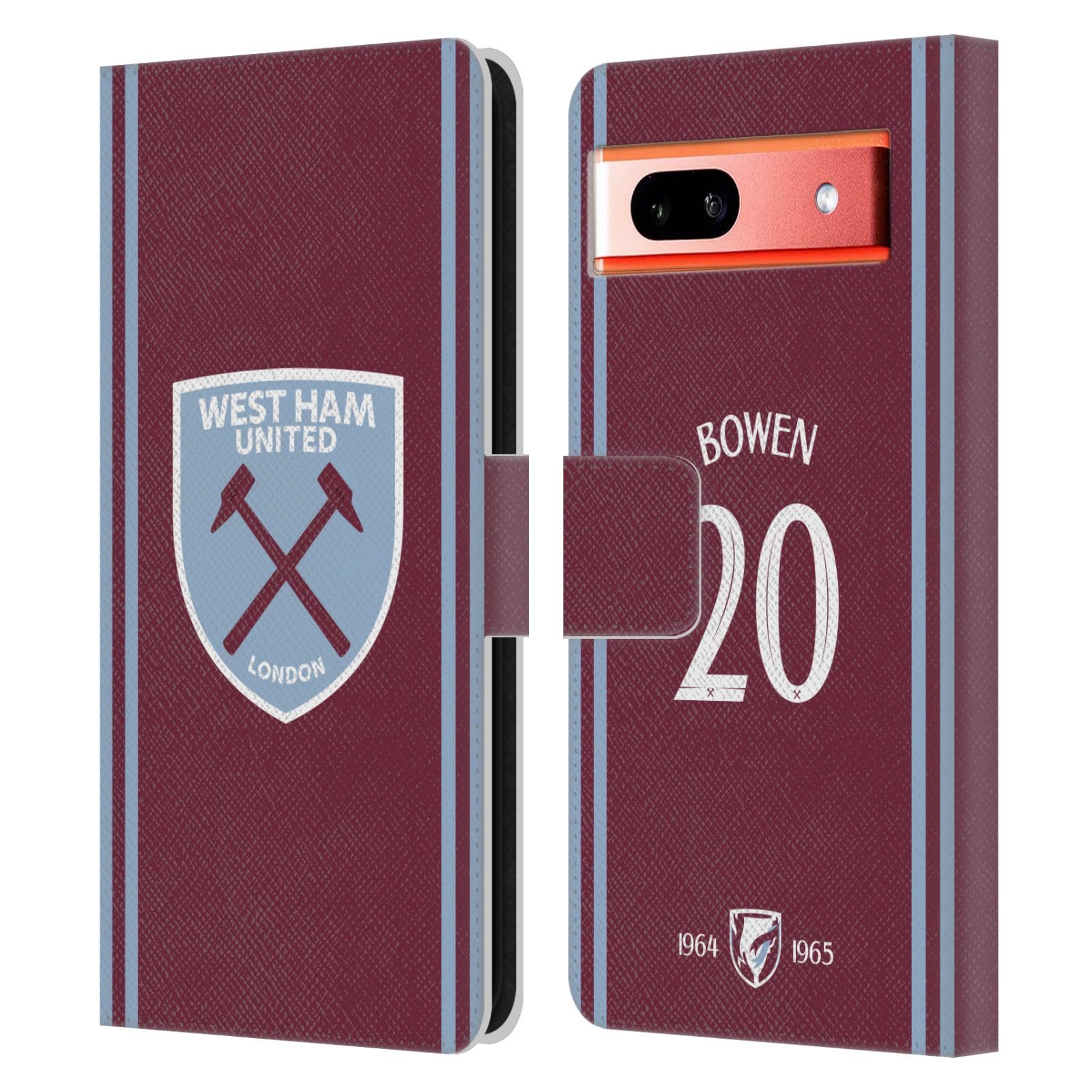 Head Case Designs Officially Licensed West Ham United FC Jarrod Bowen 2024/25 Players Home Kit Leather Wallet Case Compatible With Google Pixel 7a