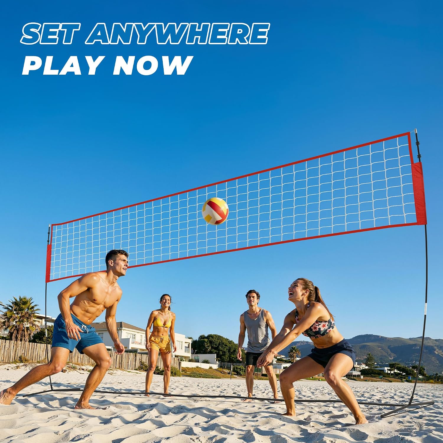 Volleyball Net Set 12FT / 20FT, Portable Volleyball Net with Adjustable Height, Backyard Practice and Group Play