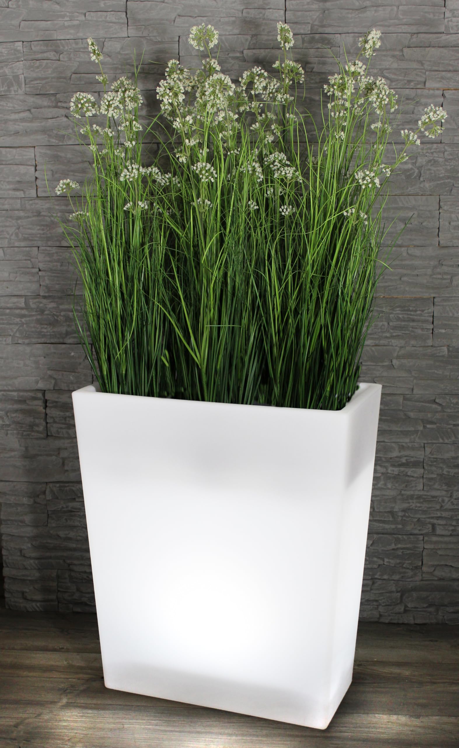 Arnusa Vaso da fiori grande a LED illuminato RGB con telecomando PL403S vaso da fiori alto rettangolare vaso da fiori moderno 70 x 59 x 31 cm bianco