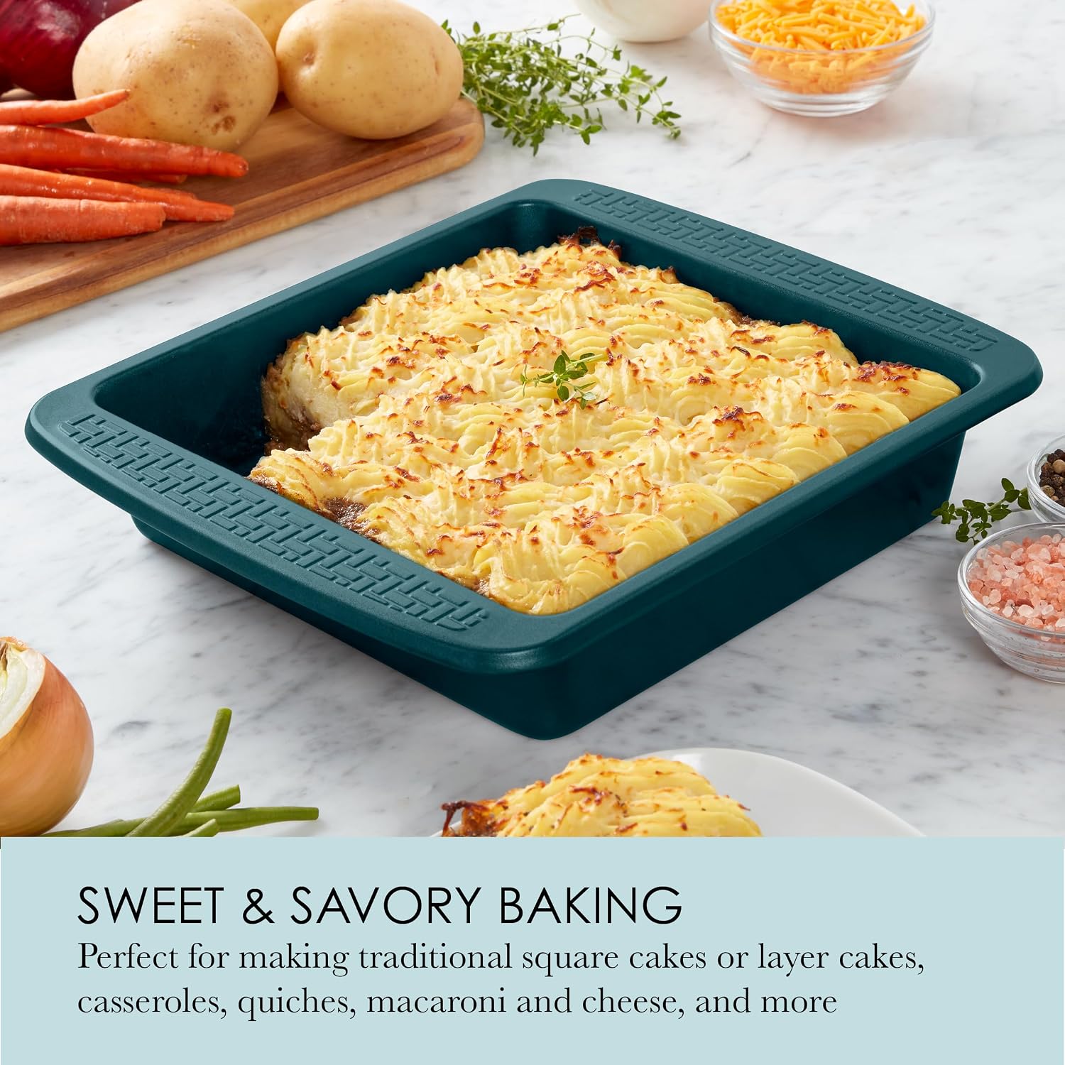 Chicago Metallic Everyday Nonstick 9 Inch Square Cake Pan, Carbon Steel Brownie Pan with Silicone Coating, Emerald Green, Oven Safe to 450F
