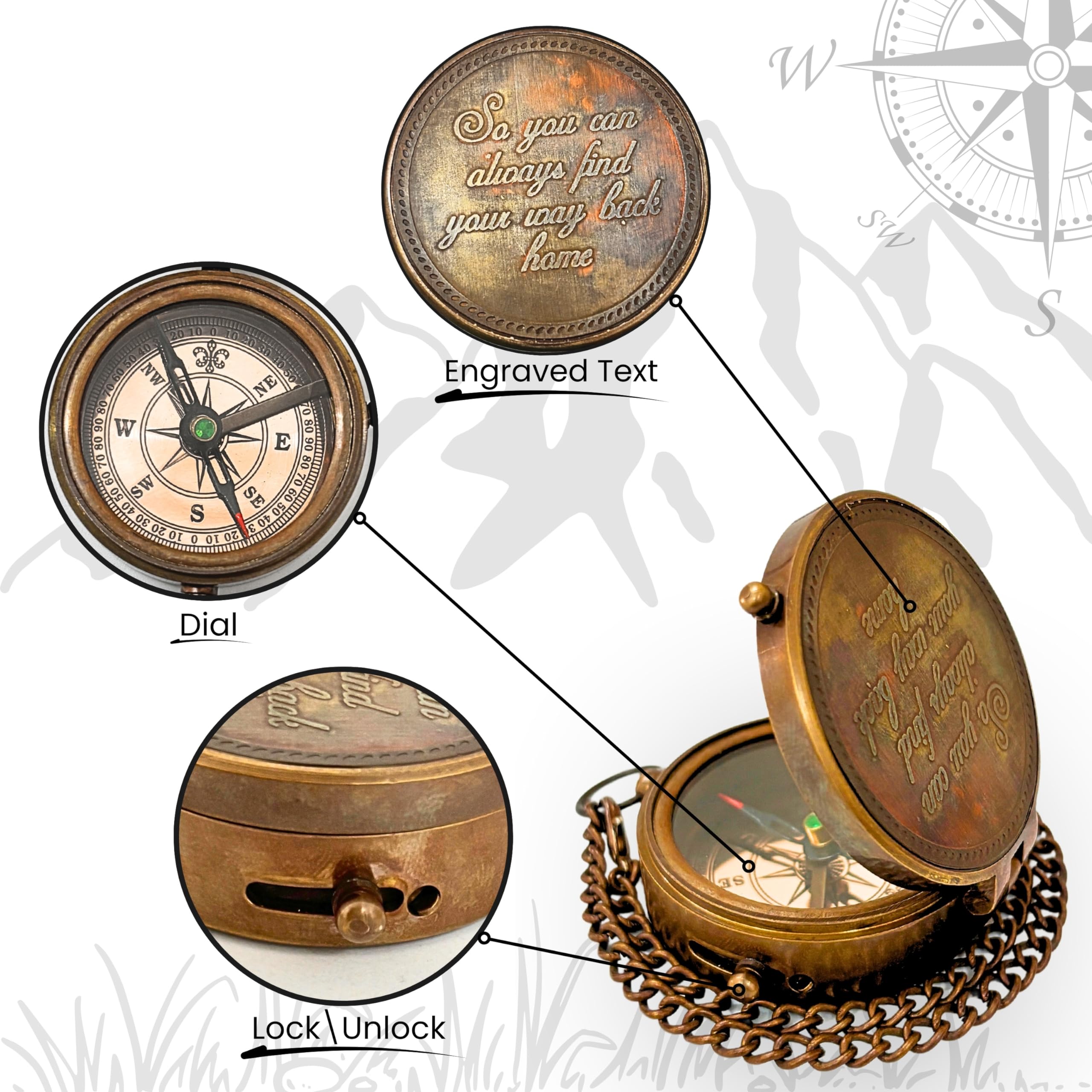 So You Can Always Find Your Way Back Home”, Camping Compass Engraved with Gift Compass for Birthday, Anniversary, Graduation Day, Husband -Inspirational Graduation Gifts for Him or Her, Son