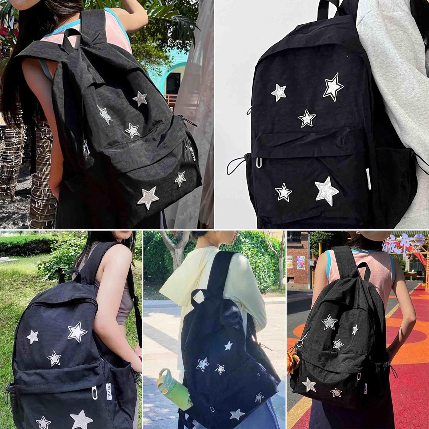 Lefe Liee cute y2k star backpack for women, kawaii canvas aesthetic bookbag, preppy grunge simple emo trendy backpack bag - Image 2