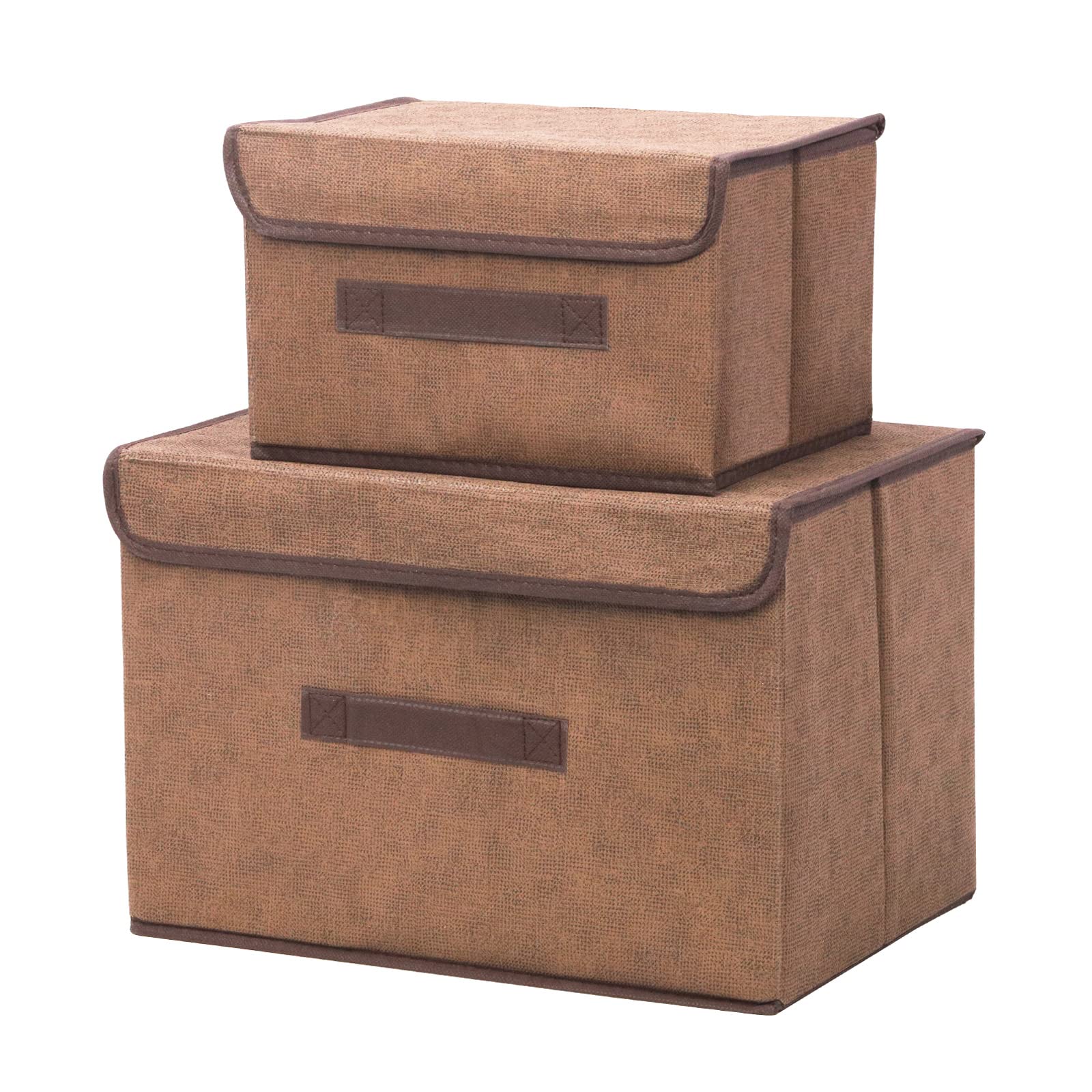 Swpeet2pcs Brown Linen Foldable Storage Bins with Lids Kit, Large Collapsible Fabric Stroage Box, Stackable Storage Containers Closet Organizers for Home Office Storage