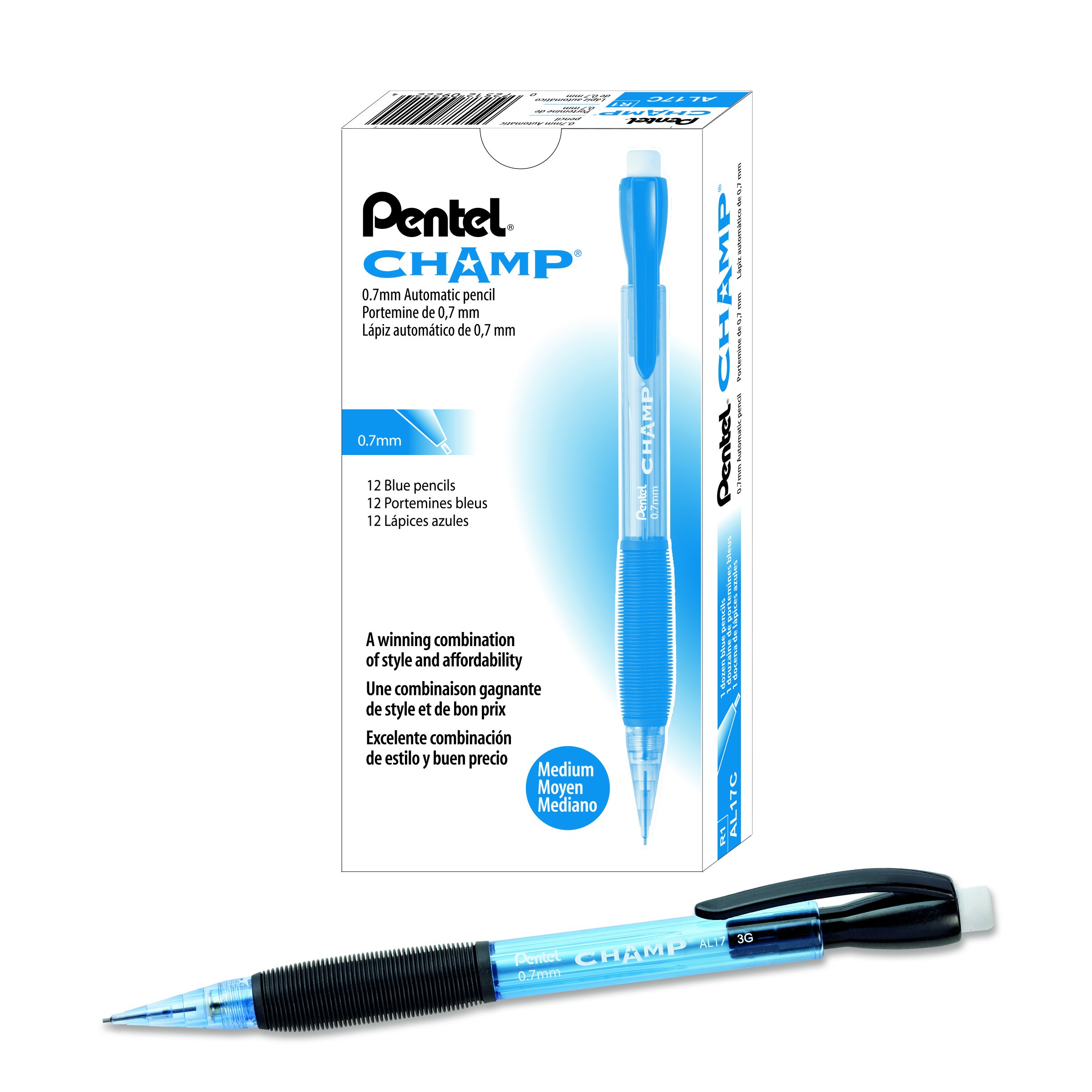Champ Pentel Mechanical Pencil, 0.7 mm, Blue Barrel, Box of 12 (AL17C)