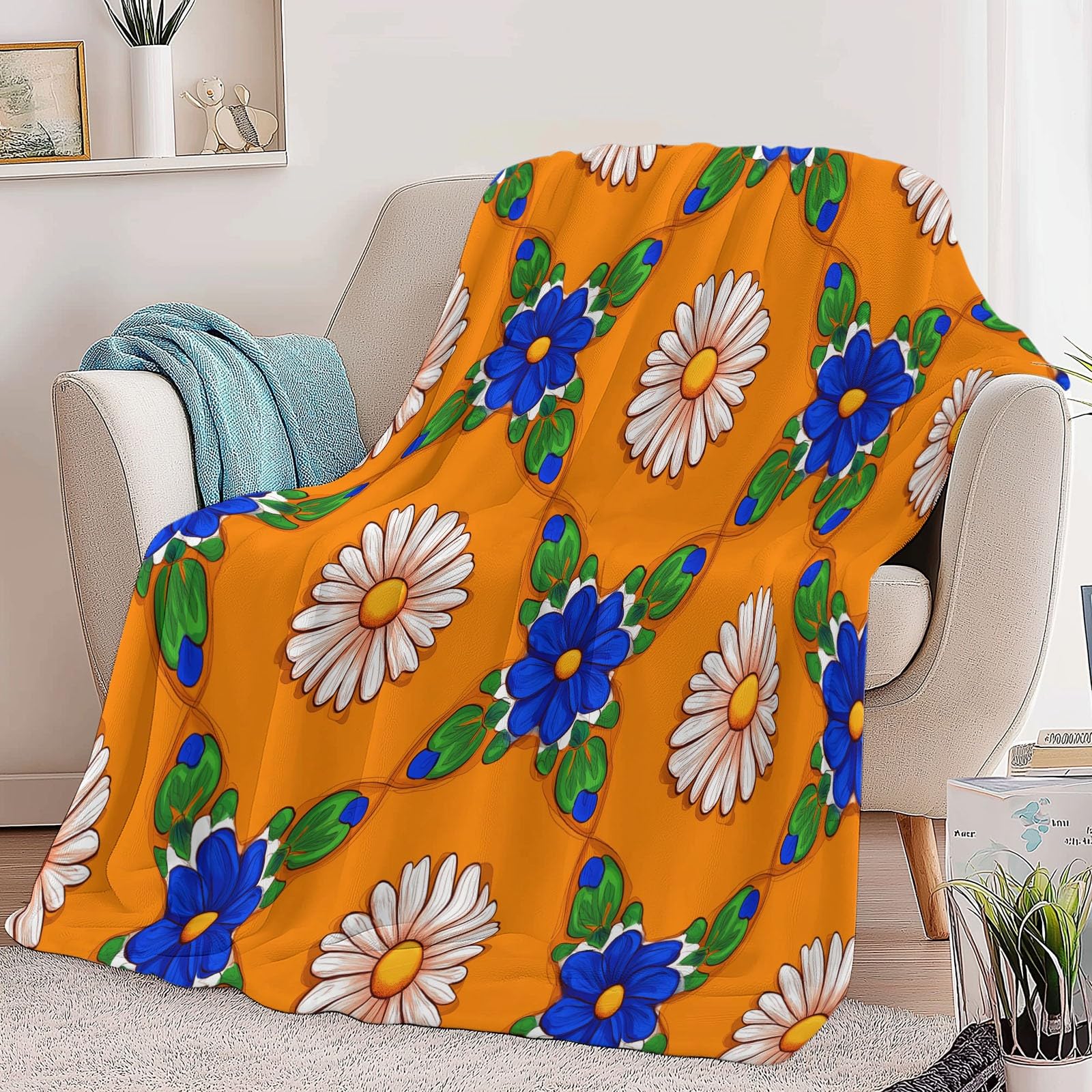 Coperta Plaid Pile in Flanella 180x220 cm Coperta Pile Piccola Stampe Tradizionali Messicane, Morbida Soffice Calda Coperte per Divano Singolo Matrimoniale Letto Colore Arancione