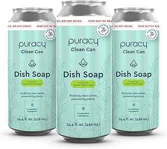 Puracy Natural Dish Soap Clean Can Refill - Plant-Based Dishwashing Soap, Non-Toxic Dish Soap, Natural Liquid Dishwashing Detergent Soap As Seen on TikTok (Green Tea & Lime, 14.4 fl oz, 3 Pack)