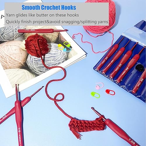 Miniatura 4 de Juego de ganchos ergonómicos de ganchillo, agujas de ganchillo de silicona para manos artríticas, asas de ganchillo de agarre suave de alta calidad