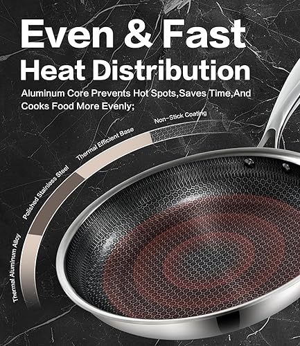 Miniatura 4 de Sartén híbrida antiadherente de acero inoxidable de 12 pulgadas, sin PFAS, sartén no tóxica para inducción, gas, electricidad y uso en horno