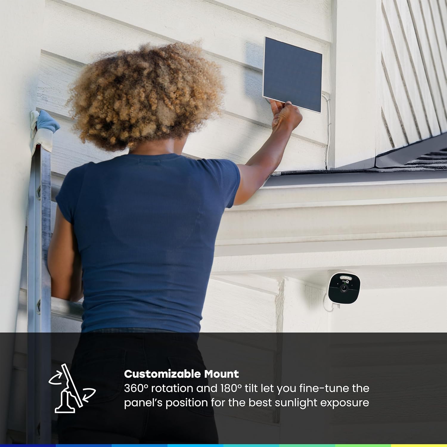 myQ Solar Panel for myQ Outdoor Battery Camera, 6.5 Foot (2m) USB-C Cable, Waterproof, 3.8W and 5V, 360° Rotation & 180° Tilt