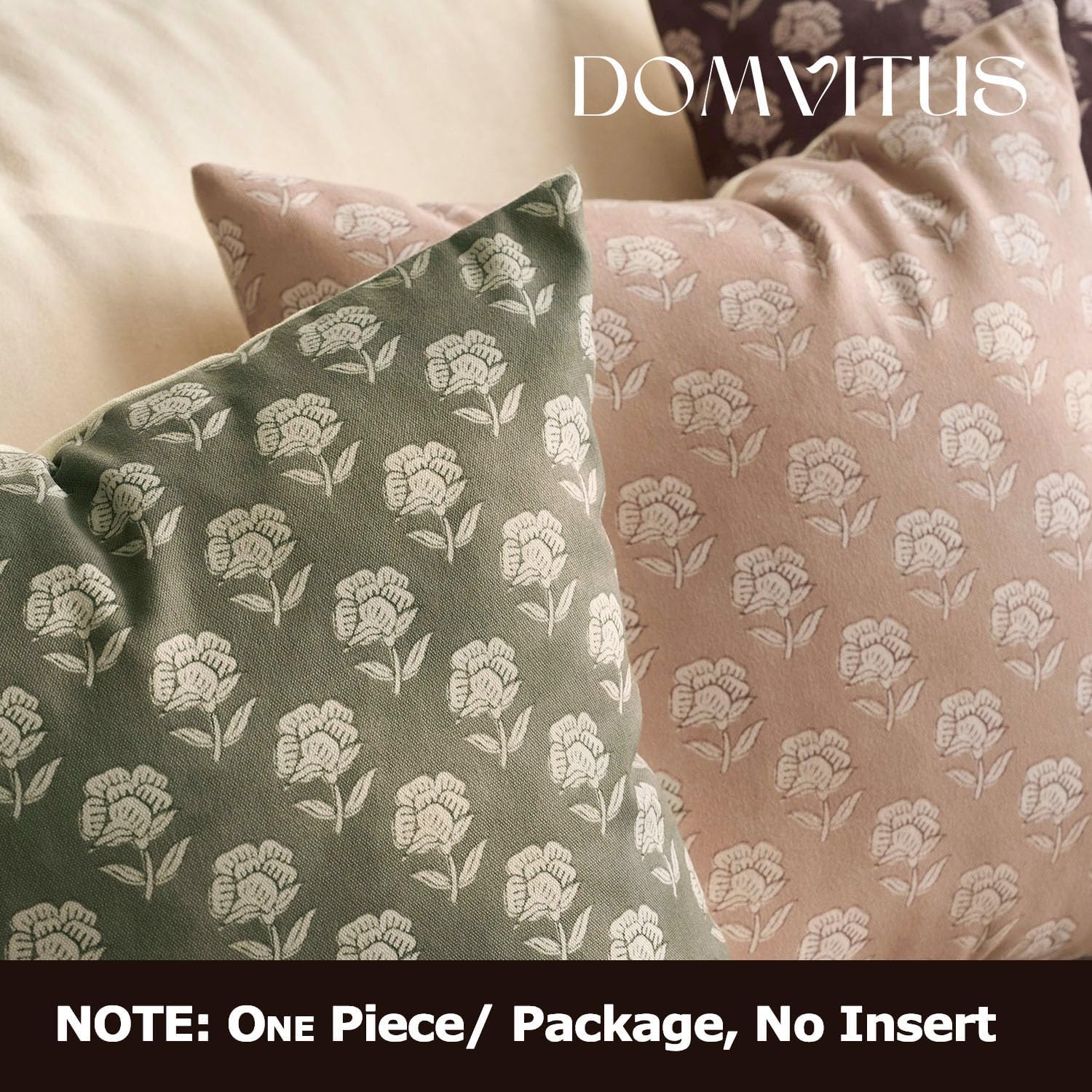 DOMVITUS Floral Pillow Covers 18x18 Throw Pillow Covers Decorative Farmhouse Block Floral Print Vintage Pillow Cover for Living Room Couch Bed, Dusty Green, 1PC - Image 5