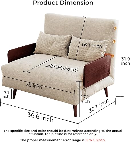 Miniatura 57 de JASIWAY Silla convertible para adultos, silla futón convertible 3 en 1 de lino con almohada, sofá cama individual plegable, cama de invitados para