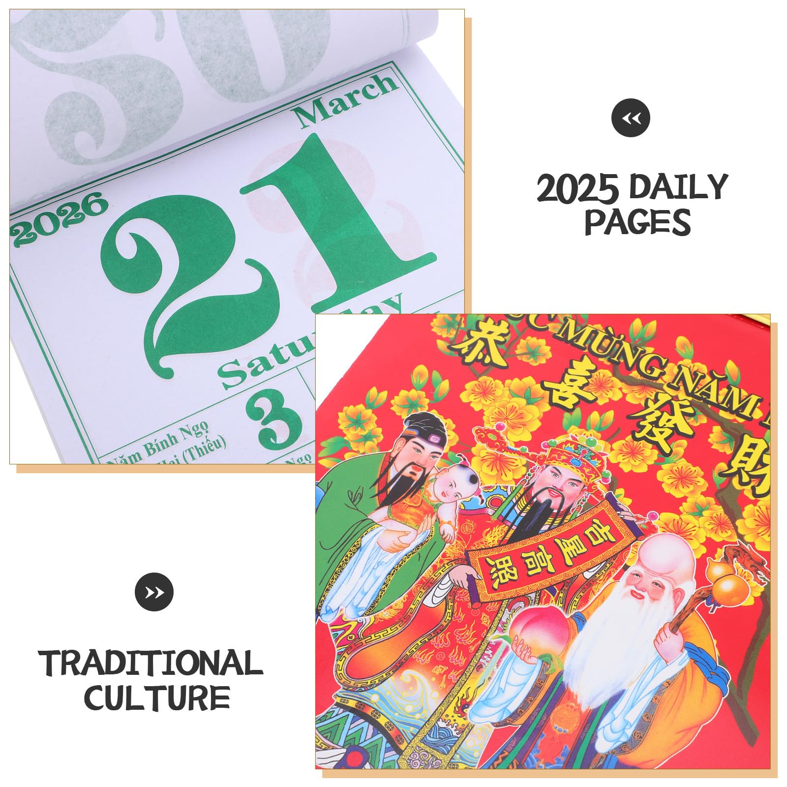 Gatuida Calendario lunare tradizionale da parete 2026 - Calendario vietnamita da appendere con pagine giornaliere staccabili, con date lunari complete e culturali cinesi, per la pianificazione