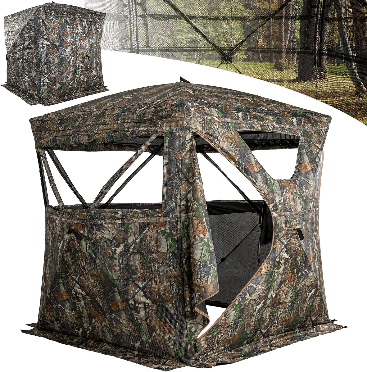 Hunting Blind 270° See Through, Low-Noise 2-3 Person Pop Up Deer Blind, Portable Durable Ground Blind for Deer & Turkey Hunting 2-3 Person 270°