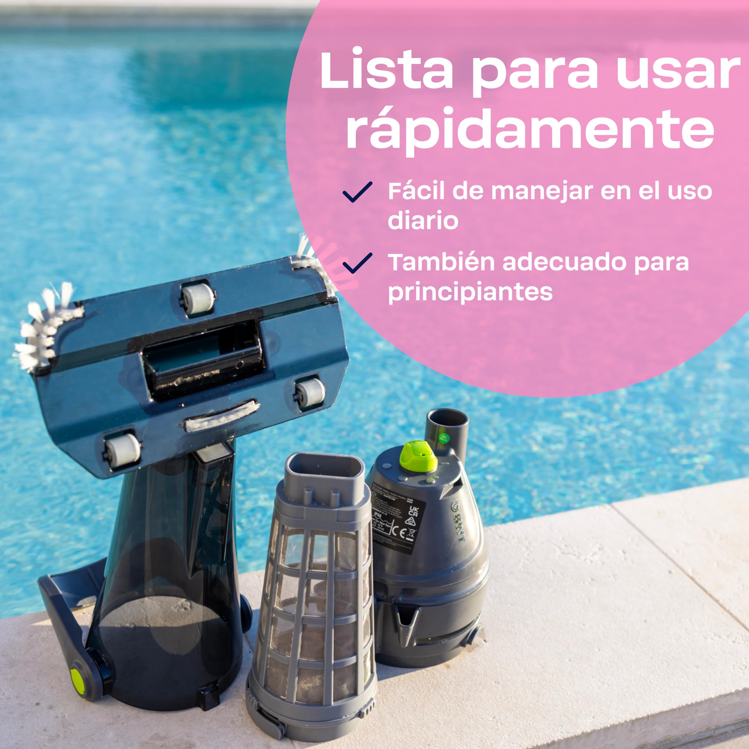 [NUEVO 2026] BWT Aspirador de piscina ES50 | Limpiador inalámbrico a batería | 60min autonomía | 5200 mAh | para piscinas hasta 25000l | Carga USB | Inalámbrico, 40 min de autonomía, 2000 mAh, para piscinas de hasta 25000 l, carga USB