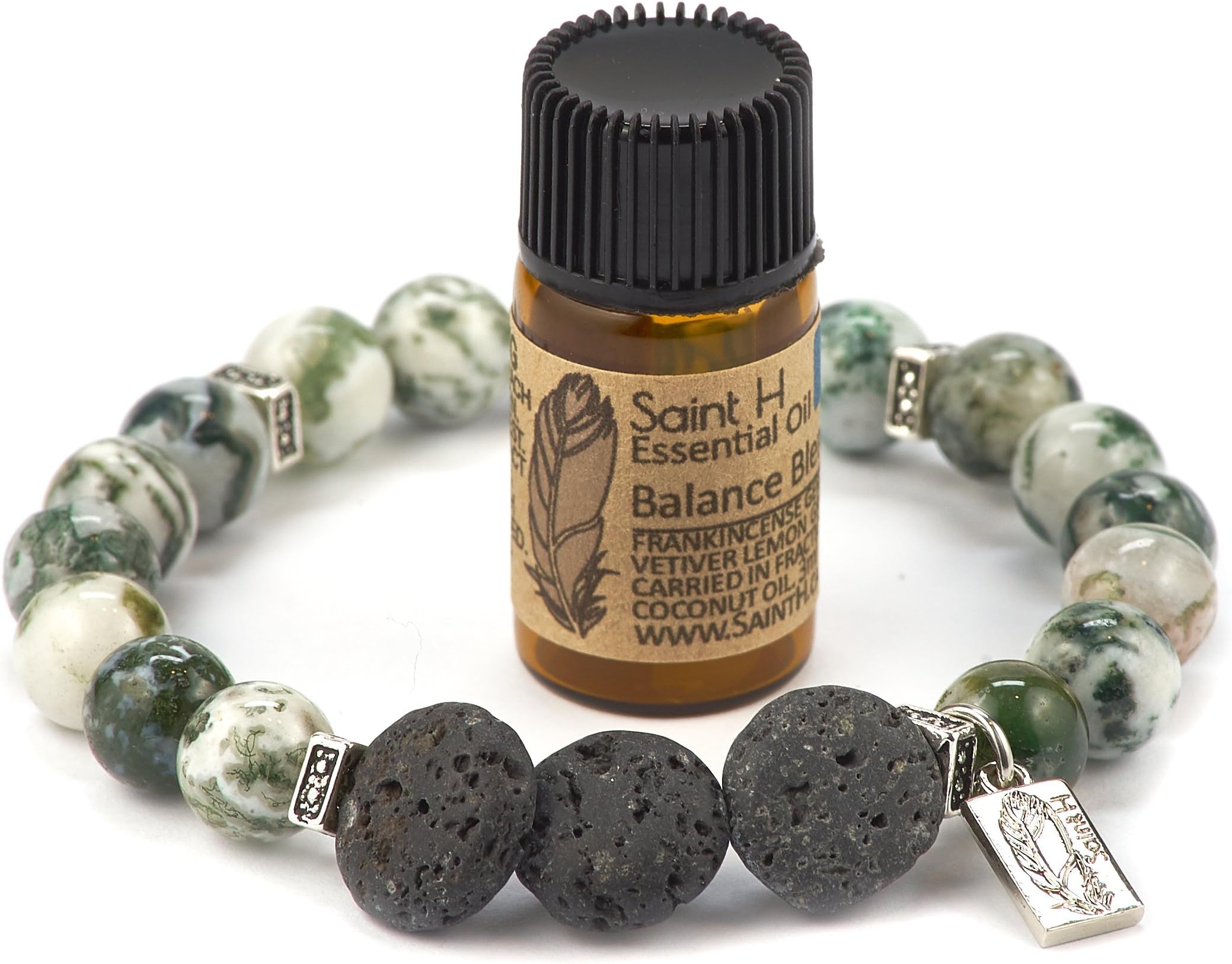 Tree Agate Lava Stone Diffuser Bracelet Includes Essential Oil Sample-Medium