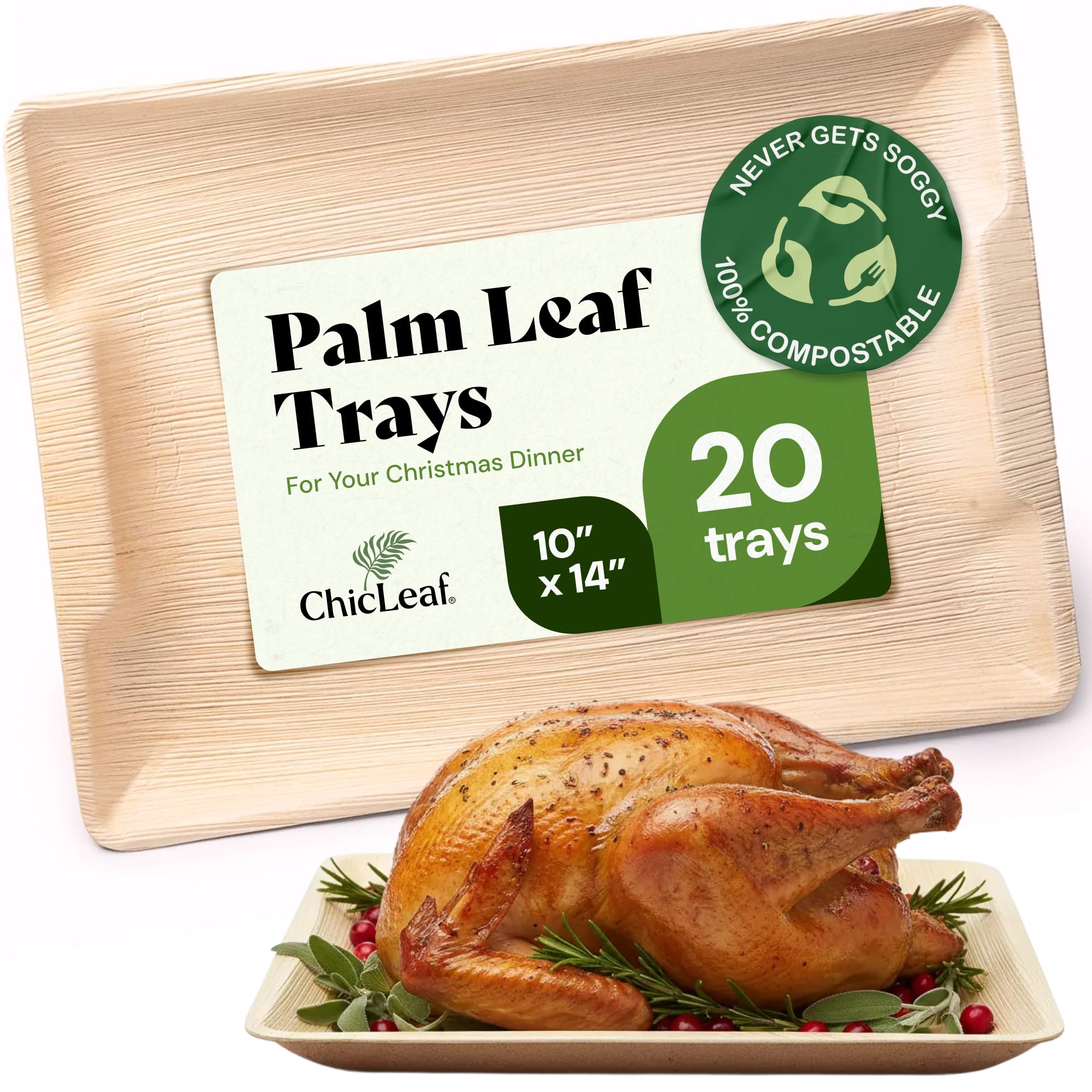 Chic Leaf Oval Palm Leaf Tray - 10" x 14", Pack of 20, Natural - Microwave & Oven Safe for BBQ Trays & Cheese Platter